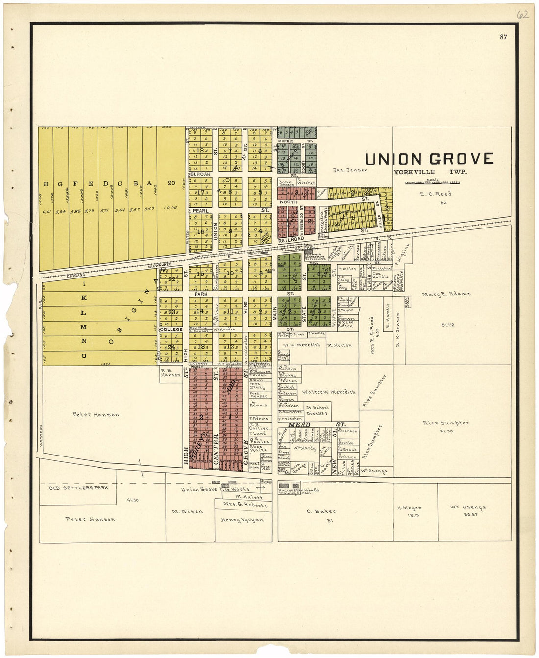 This old map of Union Grove from Plat Book of Racine and Kenosha Counties, Wisconsin from 1924 was created by  Western Printing and Lithographing Company in 1924
