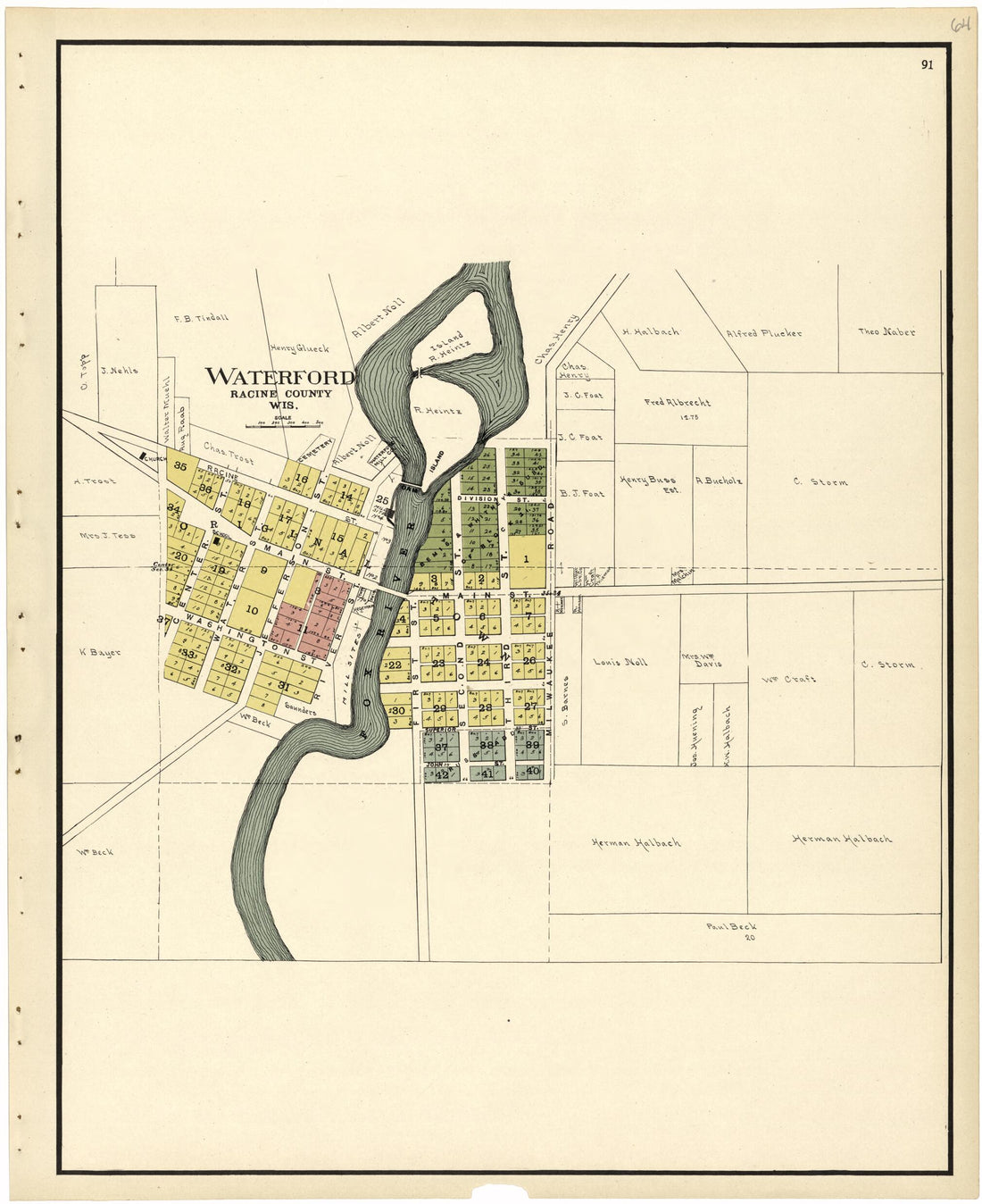 This old map of Waterford from Plat Book of Racine and Kenosha Counties, Wisconsin from 1924 was created by  Western Printing and Lithographing Company in 1924