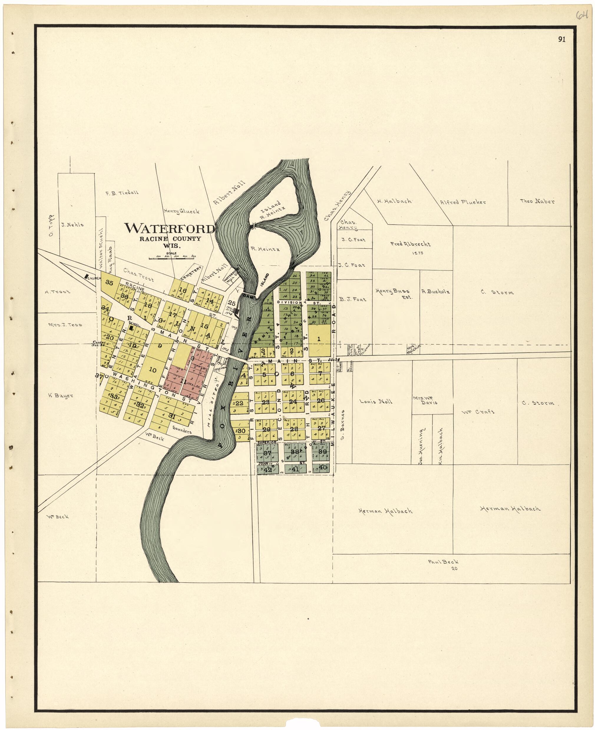 This old map of Waterford from Plat Book of Racine and Kenosha Counties, Wisconsin from 1924 was created by  Western Printing and Lithographing Company in 1924
