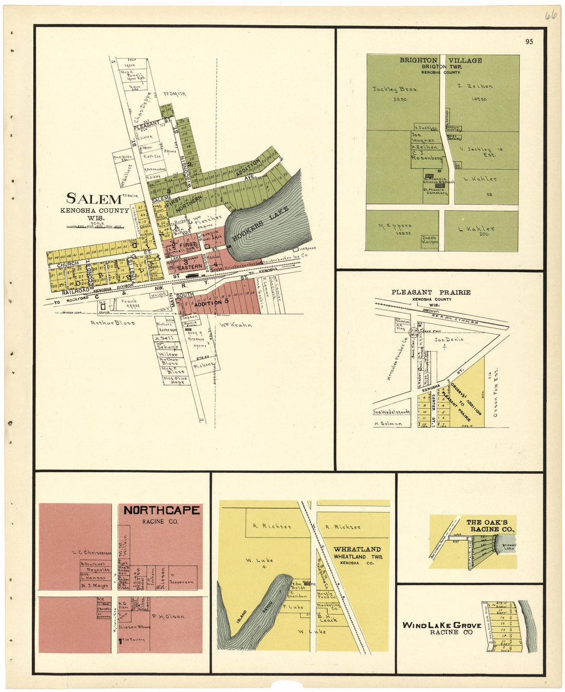 This old map of Salem from Plat Book of Racine and Kenosha Counties, Wisconsin from 1924 was created by  Western Printing and Lithographing Company in 1924