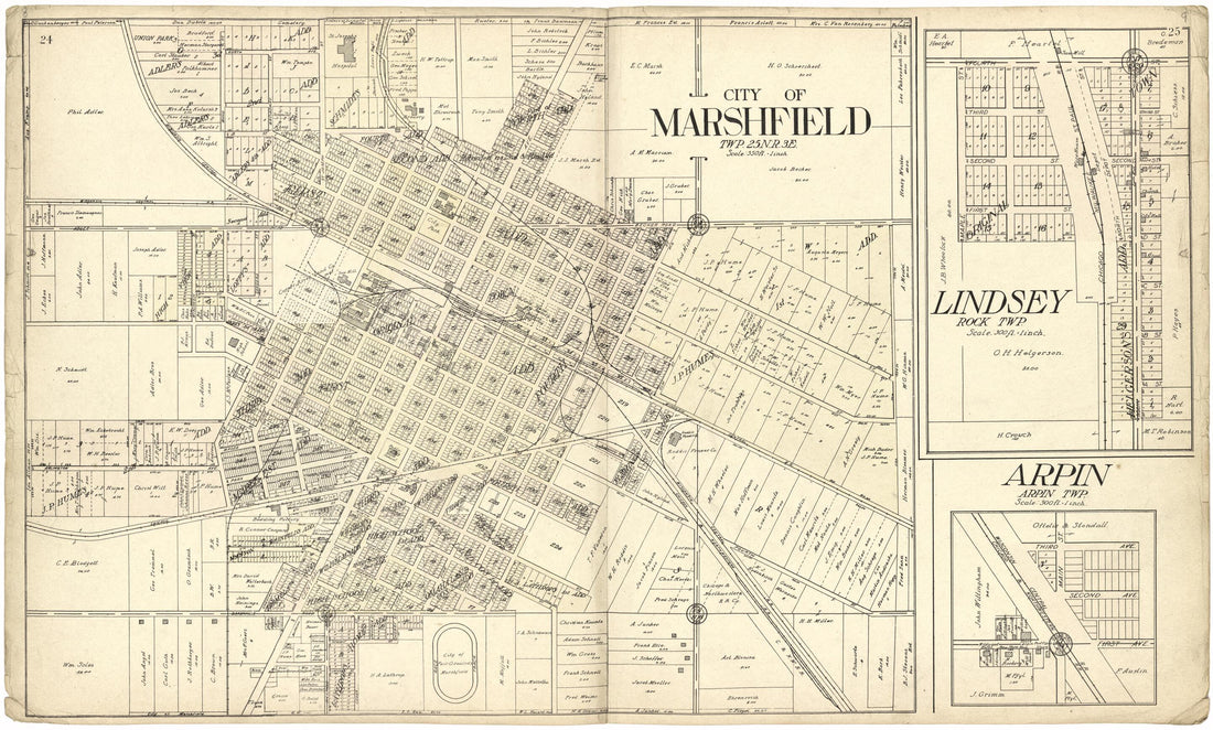This old map of City of Marshfield; Lindsey; Arpin from Standard Atlas of Wood County, Wisconsin from 1909 was created by  Geo. A. Ogle &amp; Co in 1909
