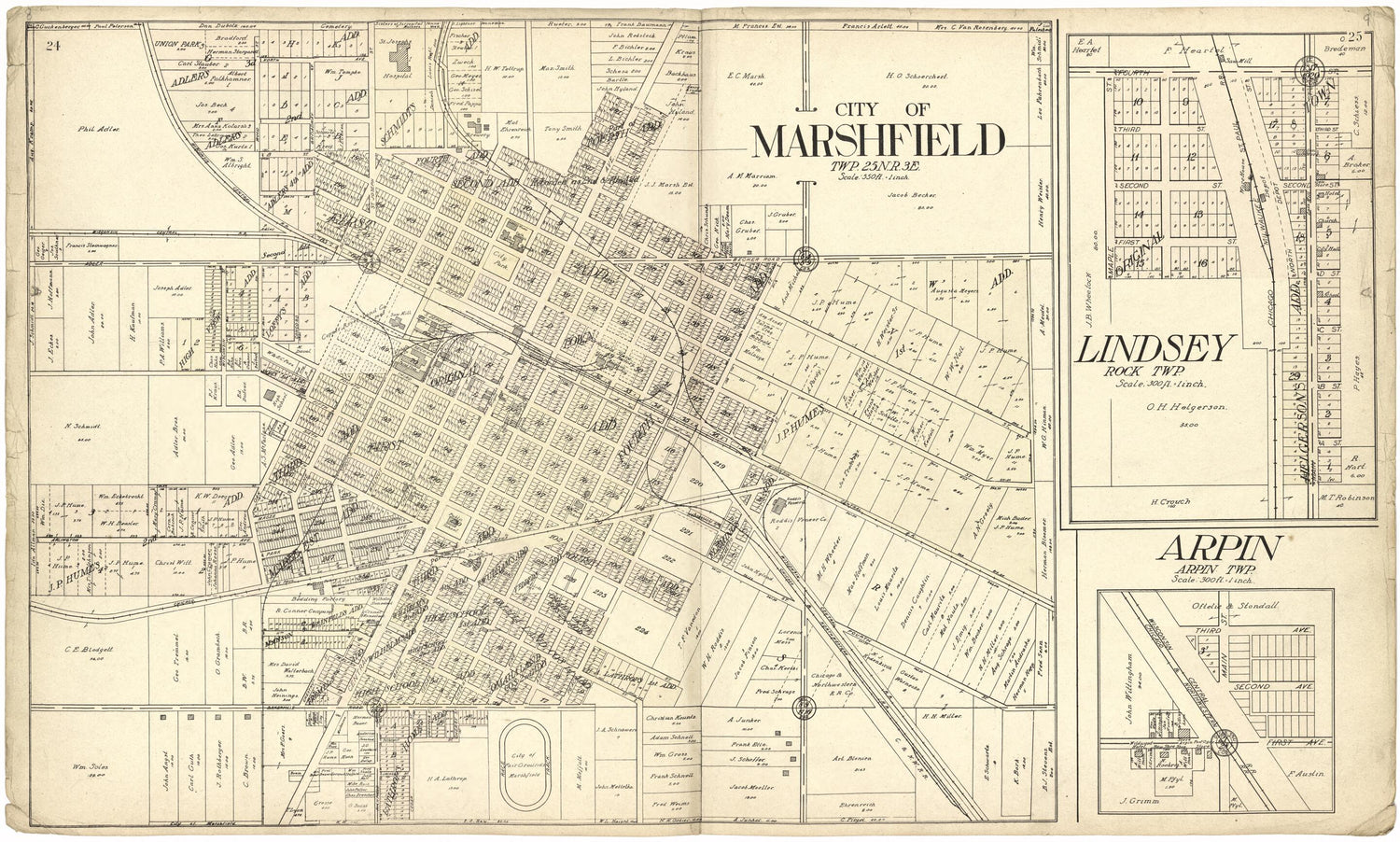 This old map of City of Marshfield; Lindsey; Arpin from Standard Atlas of Wood County, Wisconsin from 1909 was created by  Geo. A. Ogle &amp; Co in 1909