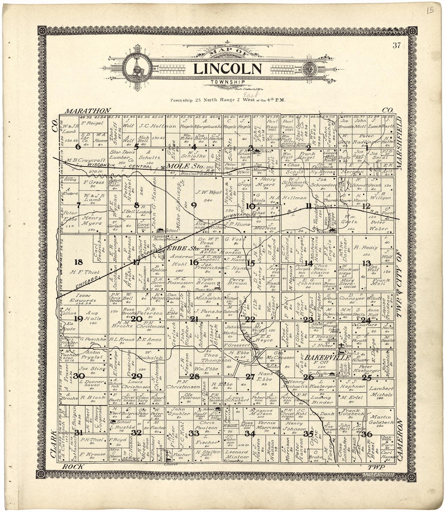 This old map of Map of Lincoln Township from Standard Atlas of Wood County, Wisconsin from 1909 was created by  Geo. A. Ogle &amp; Co in 1909