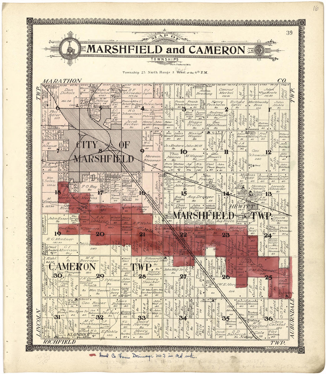 This old map of Map of Marshfield and Cameron Township from Standard Atlas of Wood County, Wisconsin from 1909 was created by  Geo. A. Ogle &amp; Co in 1909