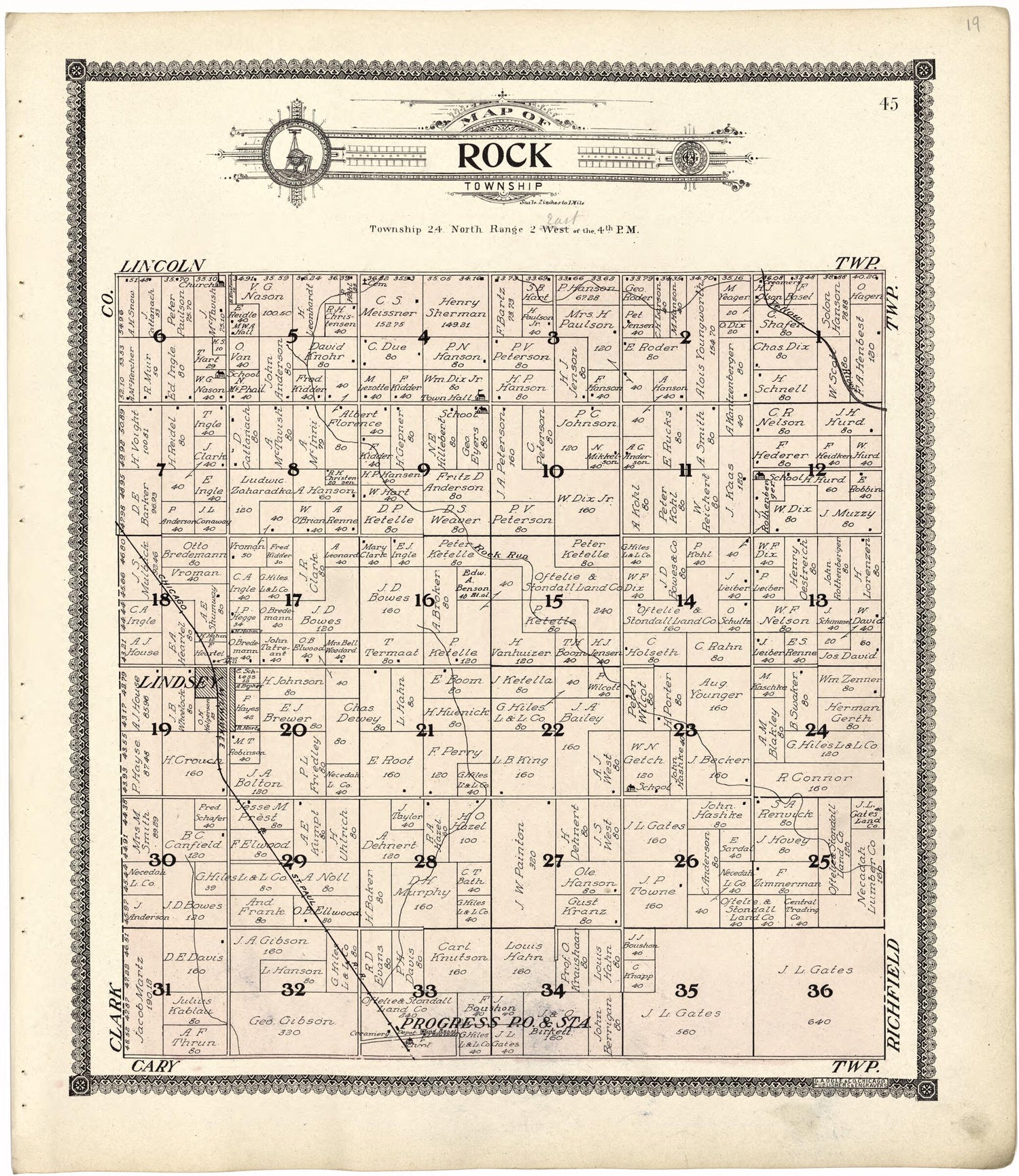 This old map of Map of Rock Township from Standard Atlas of Wood County, Wisconsin from 1909 was created by  Geo. A. Ogle &amp; Co in 1909