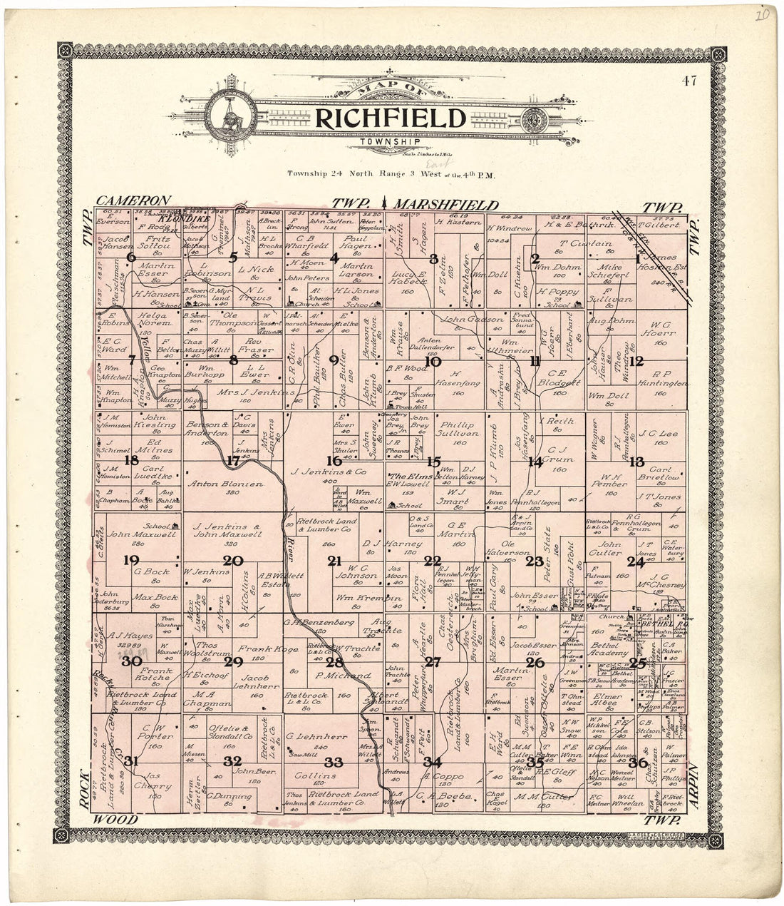 This old map of Map of Richfield Township from Standard Atlas of Wood County, Wisconsin from 1909 was created by  Geo. A. Ogle &amp; Co in 1909