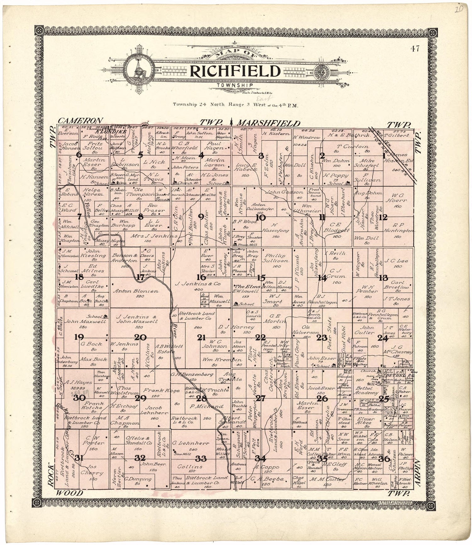 This old map of Map of Richfield Township from Standard Atlas of Wood County, Wisconsin from 1909 was created by  Geo. A. Ogle &amp; Co in 1909