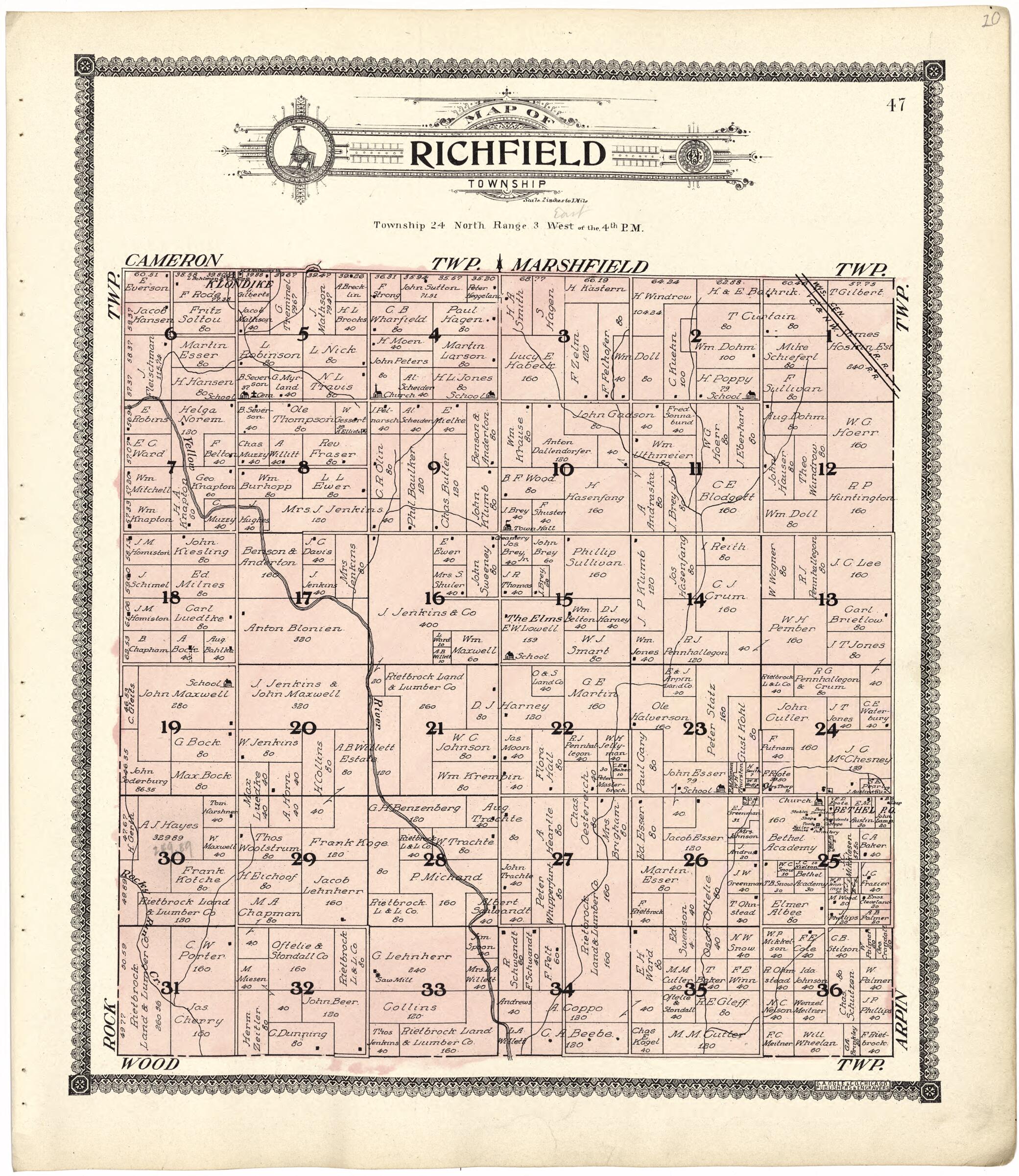 This old map of Map of Richfield Township from Standard Atlas of Wood County, Wisconsin from 1909 was created by  Geo. A. Ogle &amp; Co in 1909