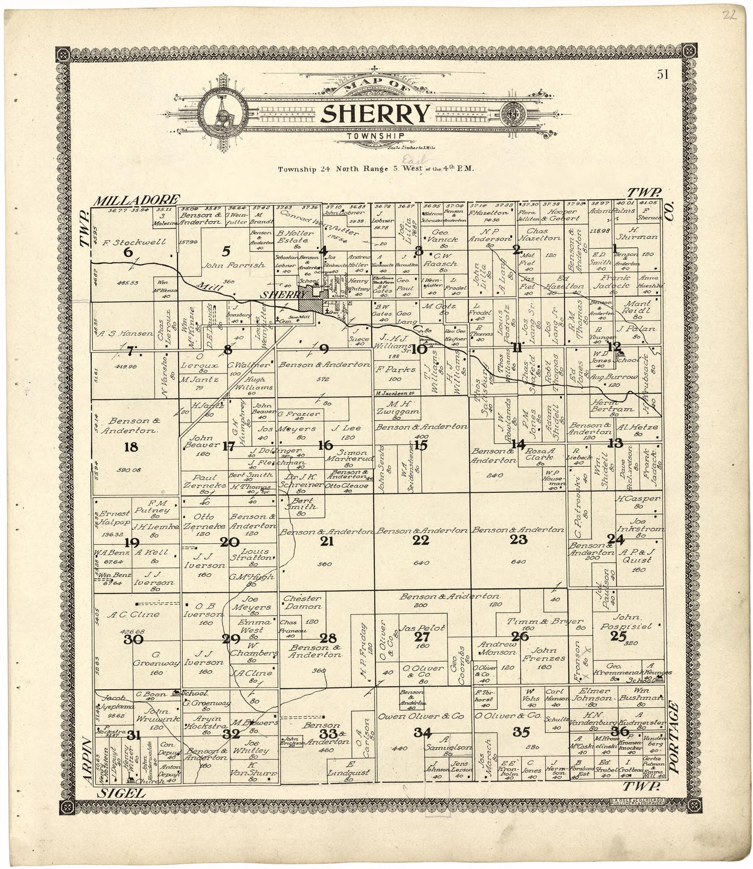 This old map of Map of Sherry Township from Standard Atlas of Wood County, Wisconsin from 1909 was created by  Geo. A. Ogle &amp; Co in 1909