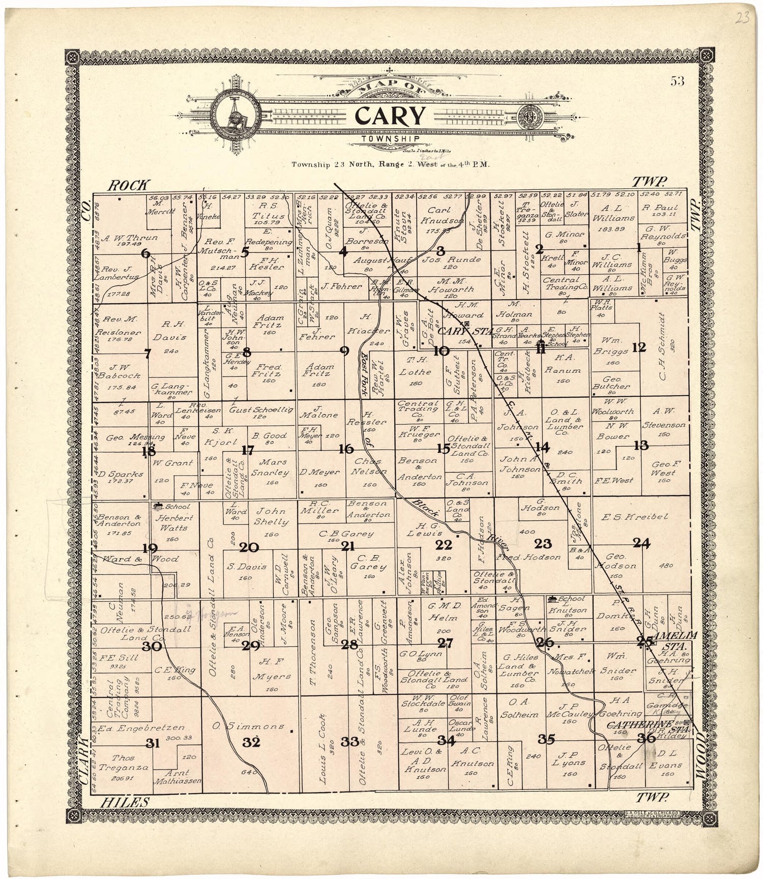 This old map of Map of Cary Township from Standard Atlas of Wood County, Wisconsin from 1909 was created by  Geo. A. Ogle &amp; Co in 1909