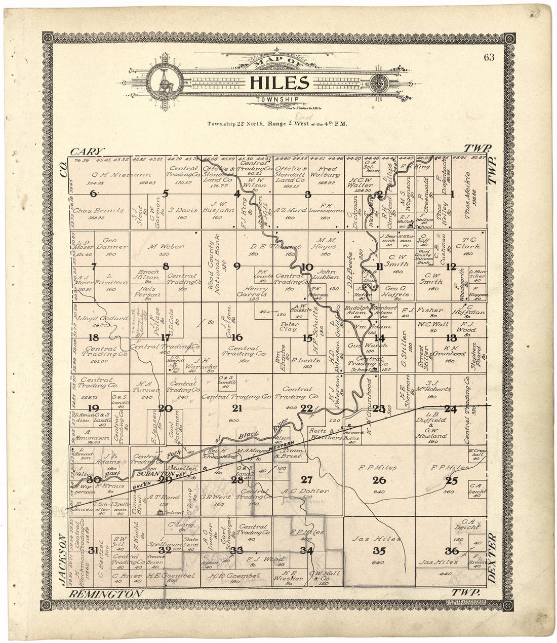 This old map of Map of Hiles Township from Standard Atlas of Wood County, Wisconsin from 1909 was created by  Geo. A. Ogle &amp; Co in 1909
