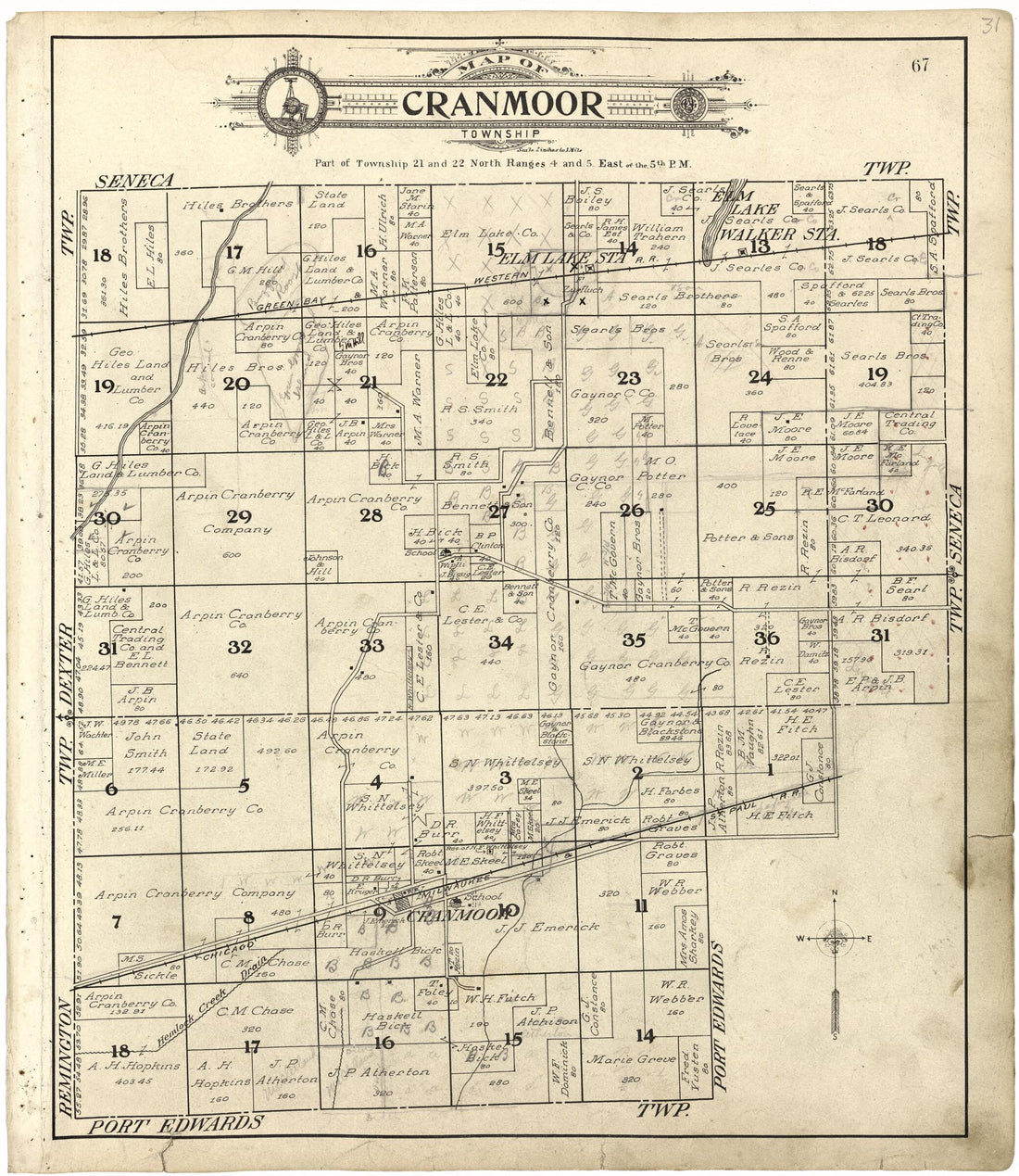 This old map of Map of Cranmoor Township from Standard Atlas of Wood County, Wisconsin from 1909 was created by  Geo. A. Ogle &amp; Co in 1909