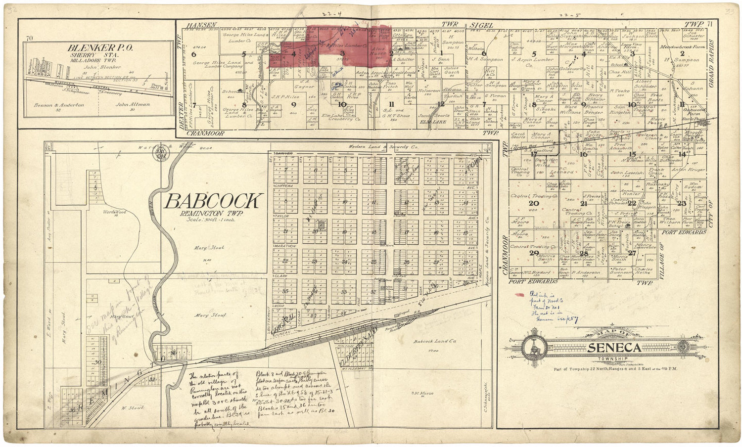 This old map of Map of Seneca Township from Standard Atlas of Wood County, Wisconsin from 1909 was created by  Geo. A. Ogle &amp; Co in 1909