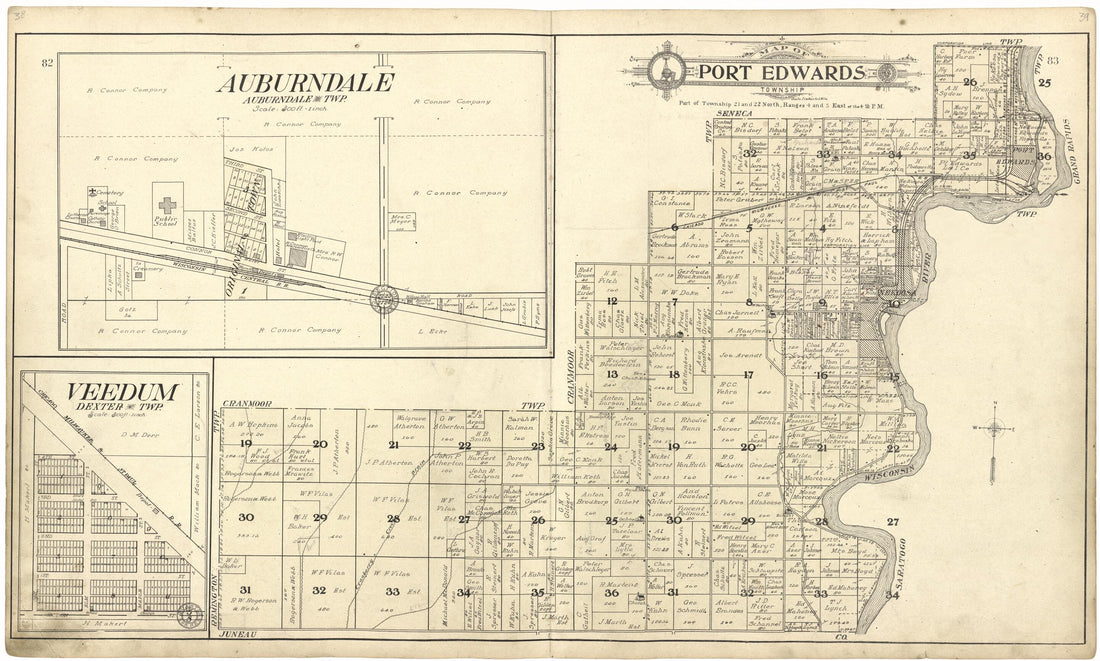 This old map of Map of Port Edwards Township from Standard Atlas of Wood County, Wisconsin from 1909 was created by  Geo. A. Ogle &amp; Co in 1909