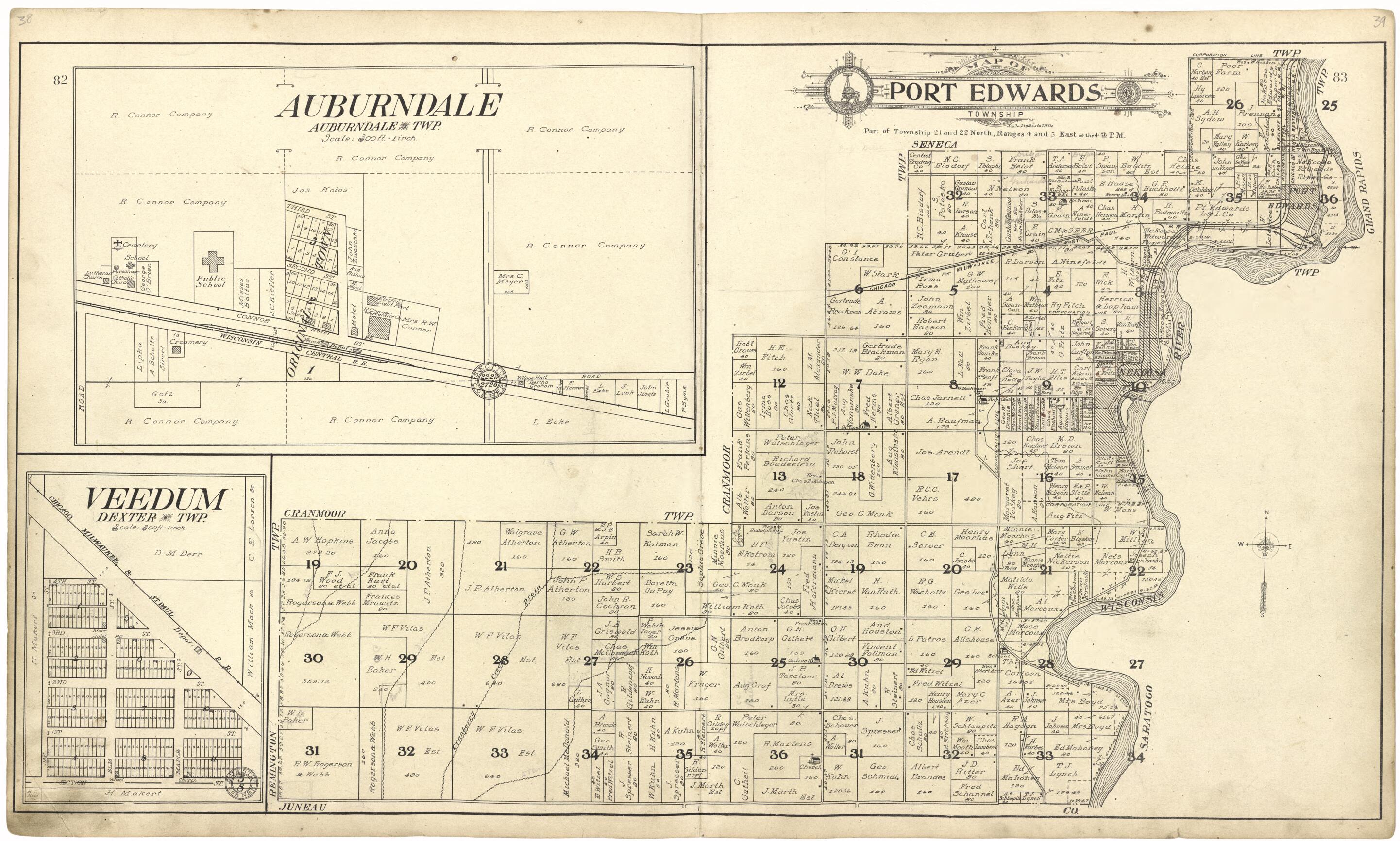 This old map of Map of Port Edwards Township from Standard Atlas of Wood County, Wisconsin from 1909 was created by  Geo. A. Ogle &amp; Co in 1909