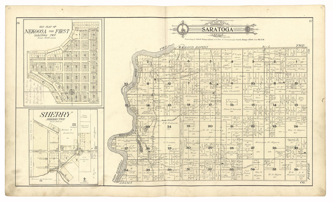 This old map of Map of Saratoga Township from Standard Atlas of Wood County, Wisconsin from 1909 was created by  Geo. A. Ogle &amp; Co in 1909