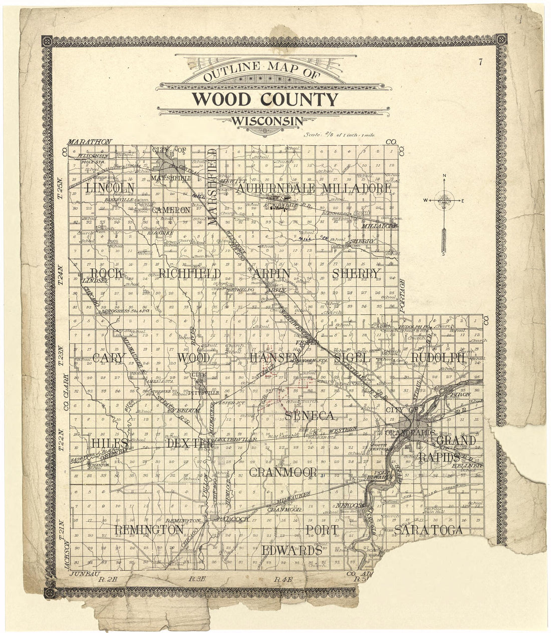 This old map of Outline Map of Wood County, Wisconsin from Standard Atlas of Wood County, Wisconsin from 1909 was created by  Geo. A. Ogle &amp; Co in 1909