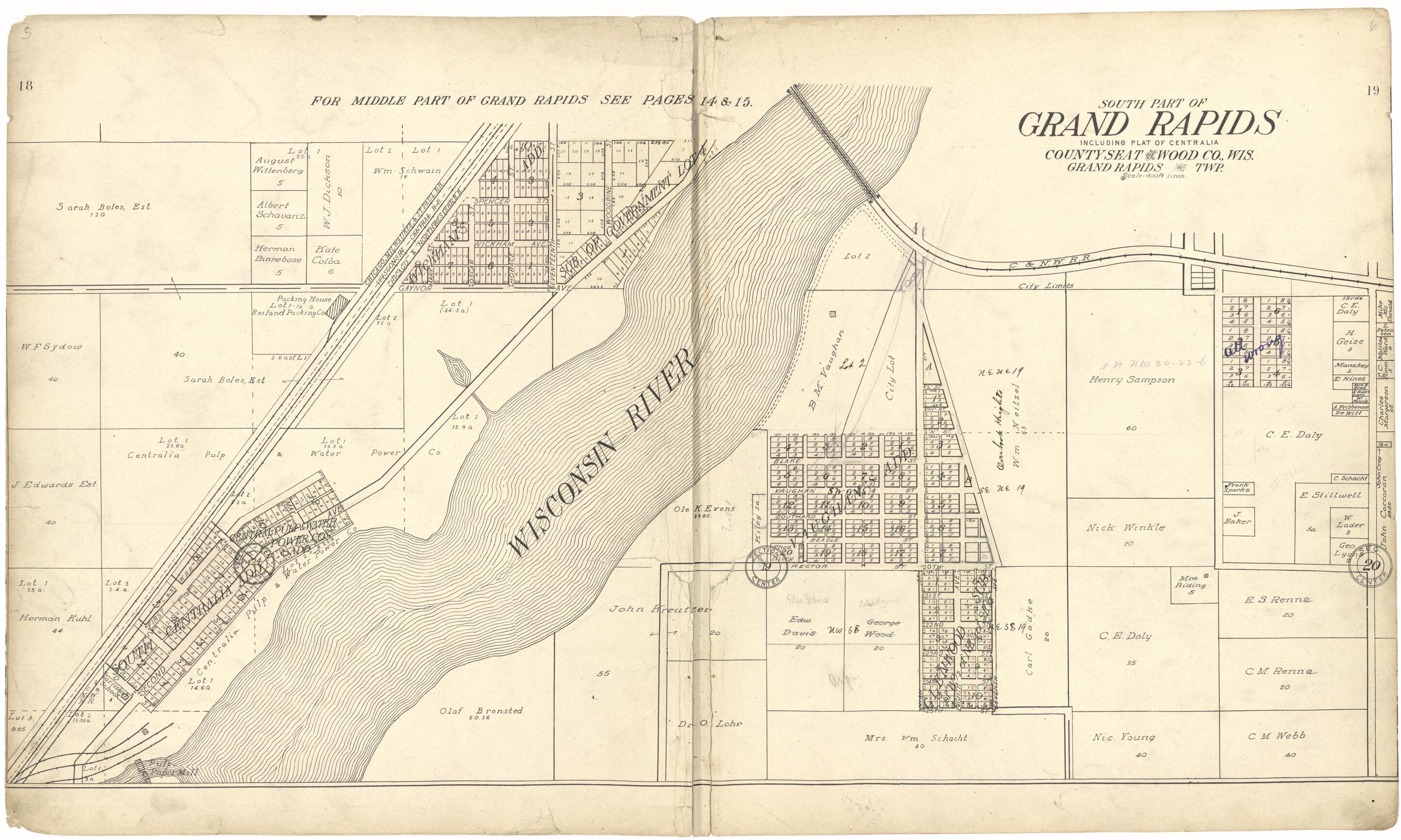 This old map of South Part of Grand Rapids from Standard Atlas of Wood County, Wisconsin from 1909 was created by  Geo. A. Ogle &amp; Co in 1909