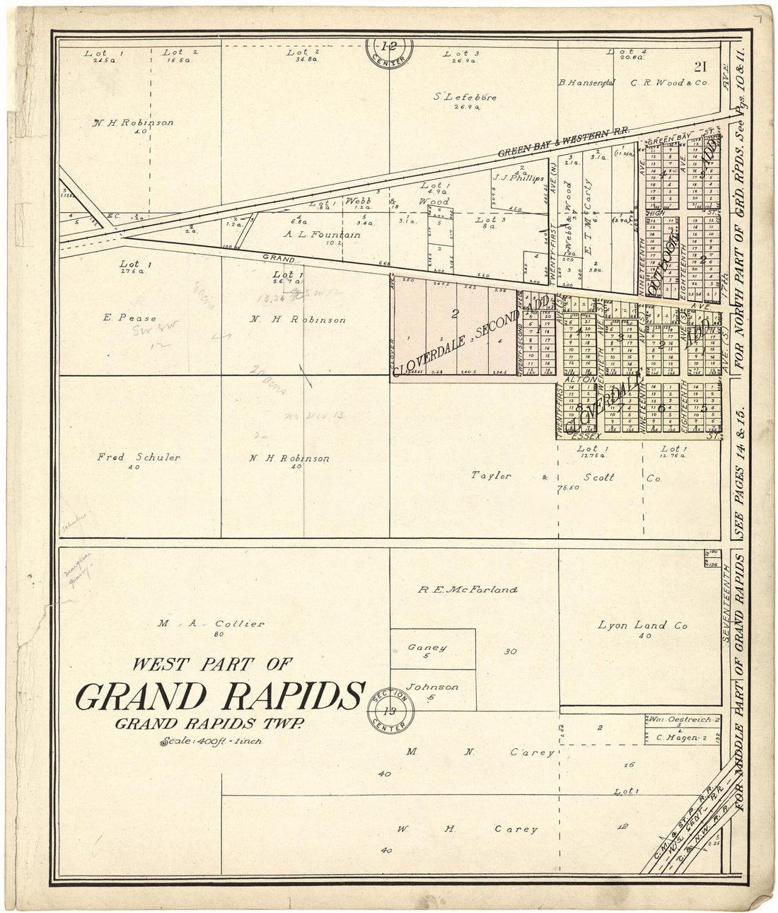This old map of West Part of Grand Rapids from Standard Atlas of Wood County, Wisconsin from 1909 was created by  Geo. A. Ogle &amp; Co in 1909