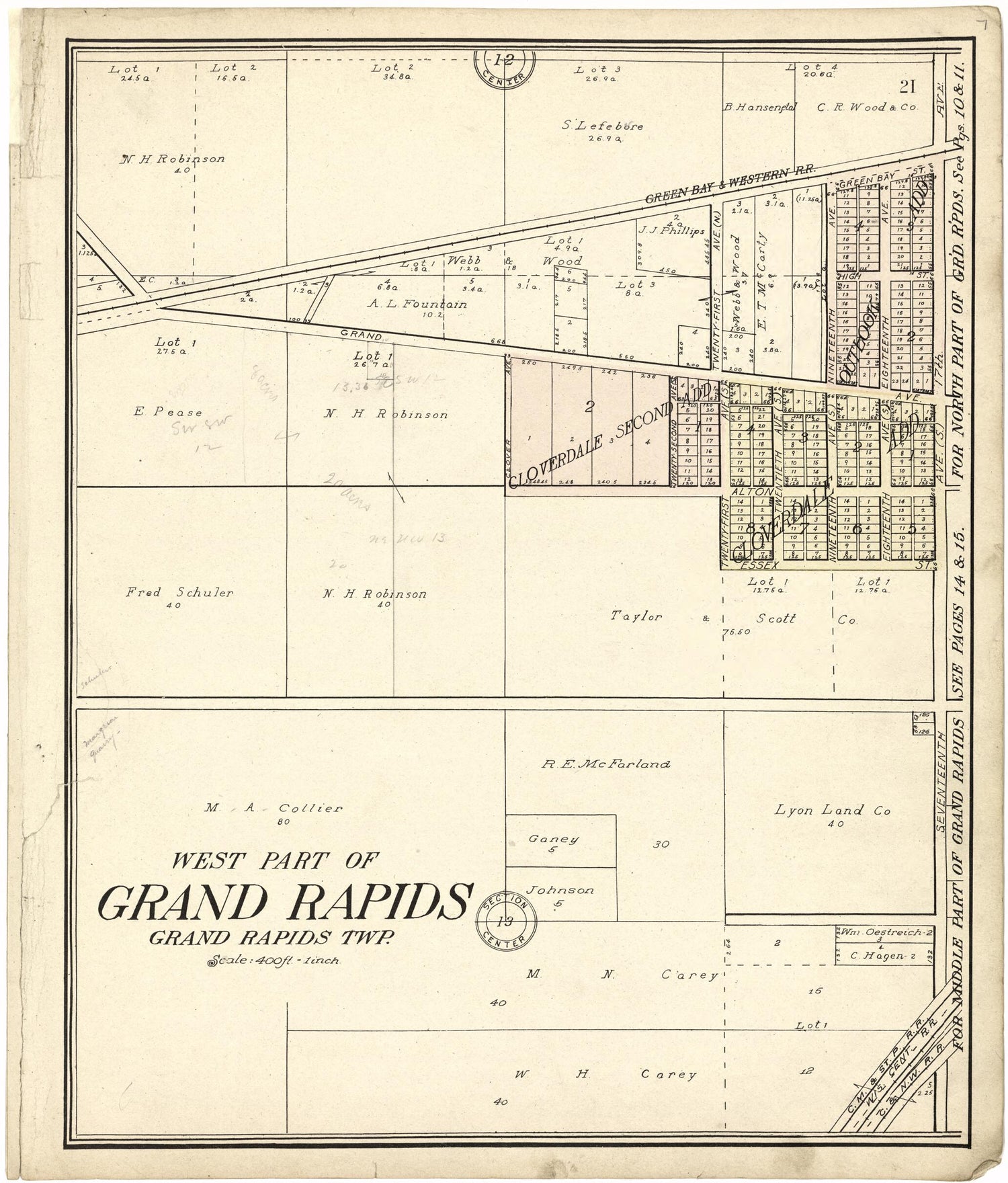 This old map of West Part of Grand Rapids from Standard Atlas of Wood County, Wisconsin from 1909 was created by  Geo. A. Ogle &amp; Co in 1909