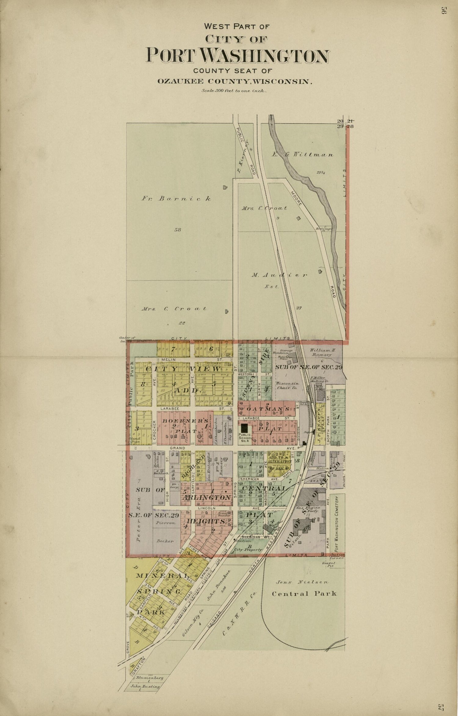 This old map of West Part: City of Port Washington from Plat Book of Washington and Ozaukee Counties, Wisconsin from 1915 was created by Albert Volk in 1915