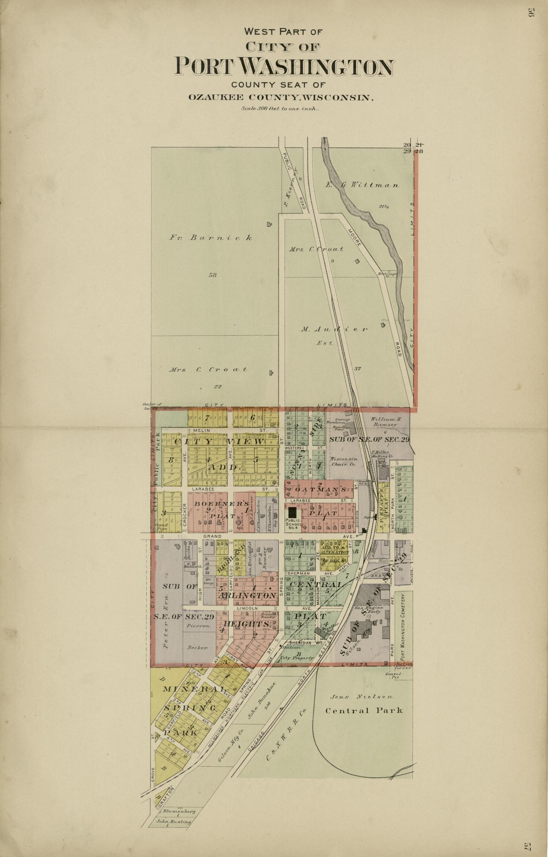 This old map of West Part: City of Port Washington from Plat Book of Washington and Ozaukee Counties, Wisconsin from 1915 was created by Albert Volk in 1915