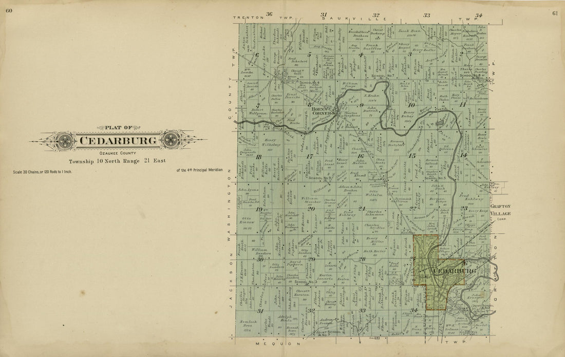 This old map of Plat of Cedarburg, Ozaukee County from Plat Book of Washington and Ozaukee Counties, Wisconsin from 1915 was created by Albert Volk in 1915