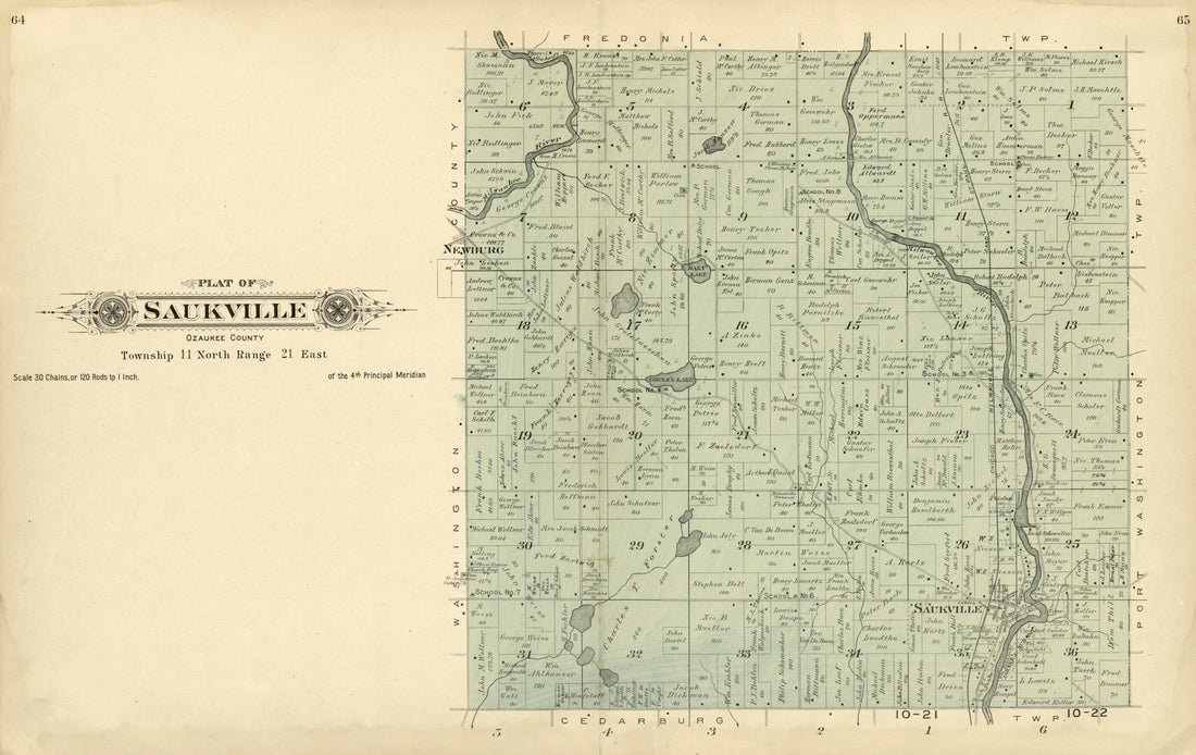 This old map of Plat of Saukville, Ozaukee County from Plat Book of Washington and Ozaukee Counties, Wisconsin from 1915 was created by Albert Volk in 1915