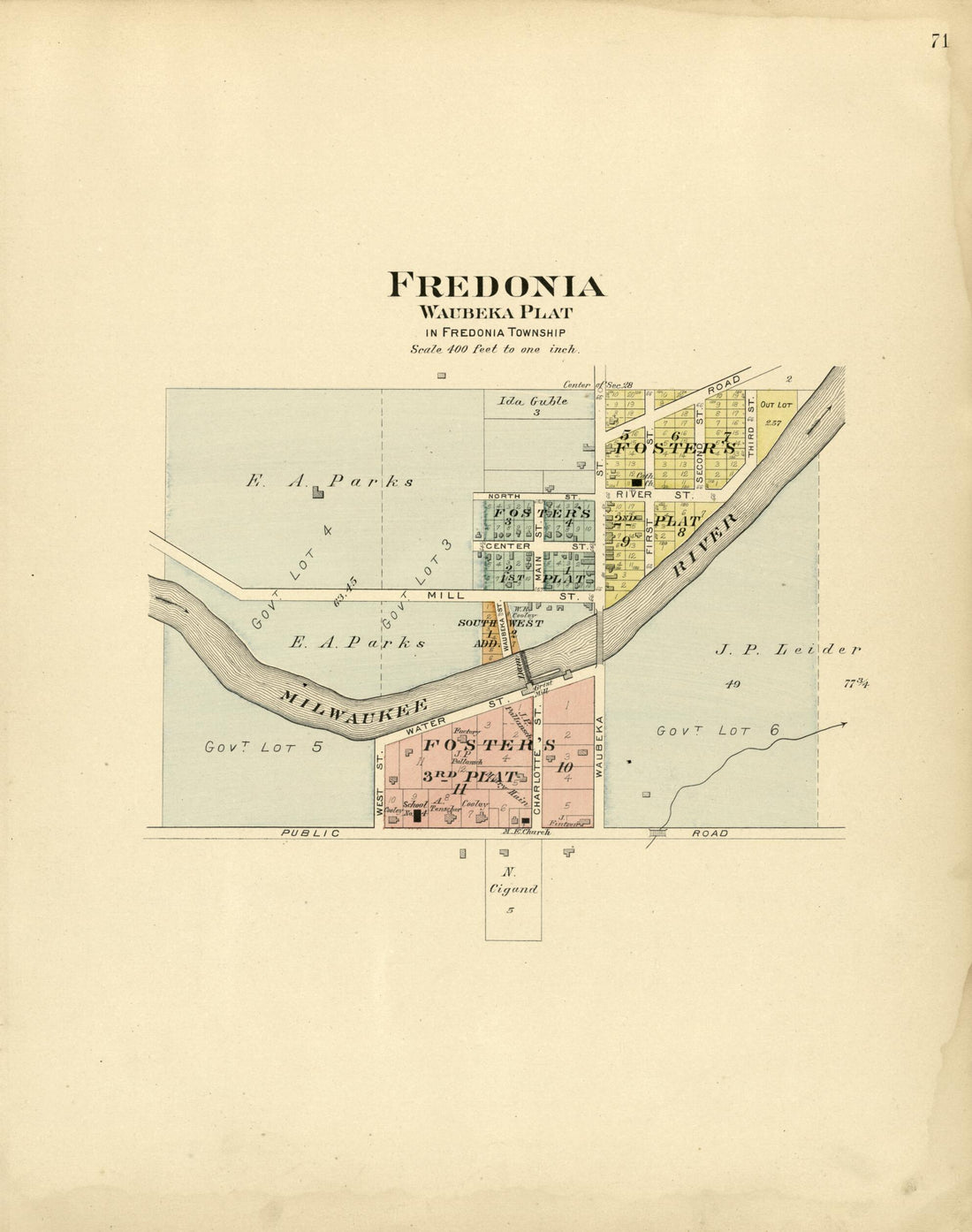 This old map of Fredonia from Plat Book of Washington and Ozaukee Counties, Wisconsin from 1915 was created by Albert Volk in 1915