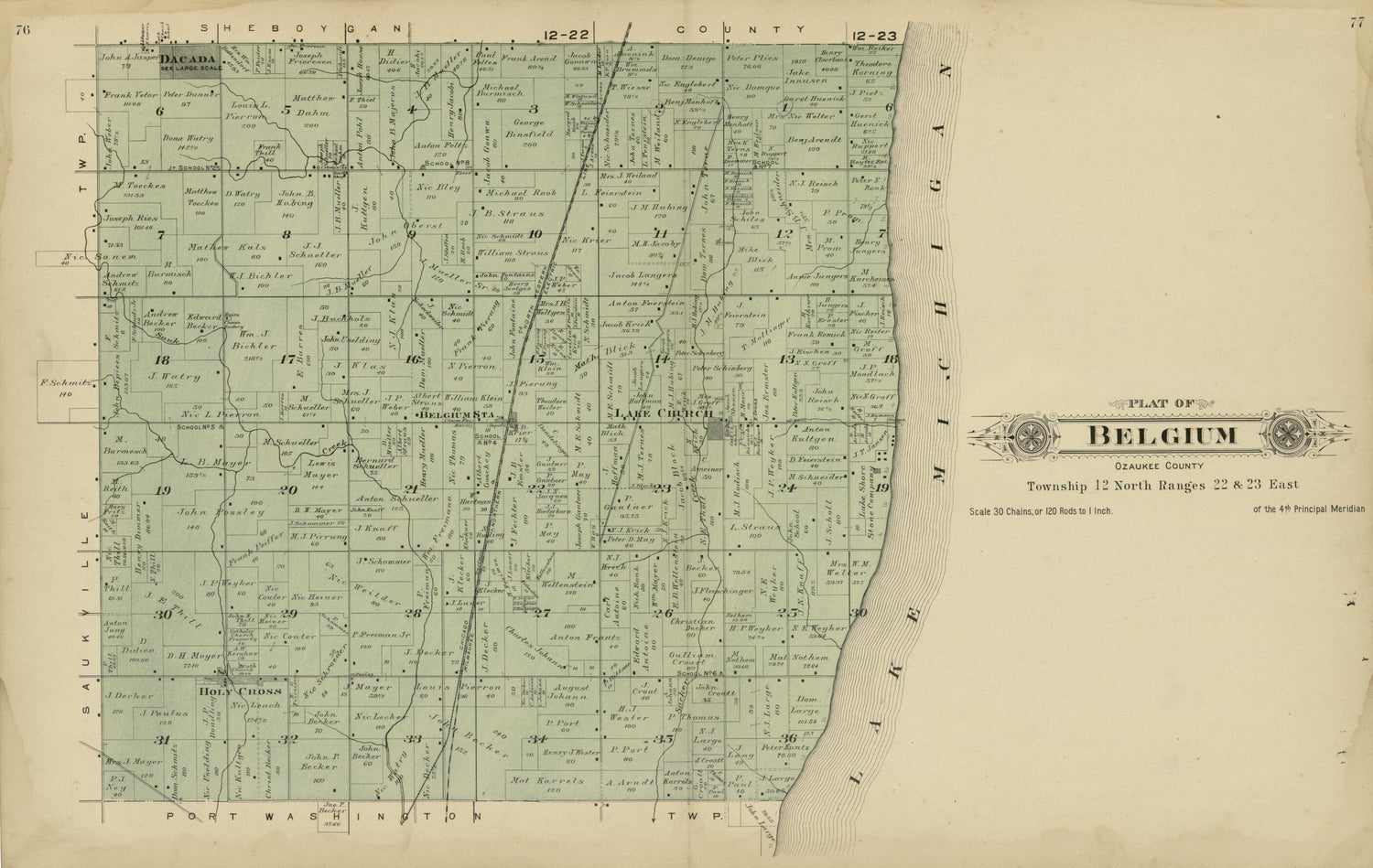 This old map of Plat of Belgium, Ozaukee County from Plat Book of Washington and Ozaukee Counties, Wisconsin from 1915 was created by Albert Volk in 1915