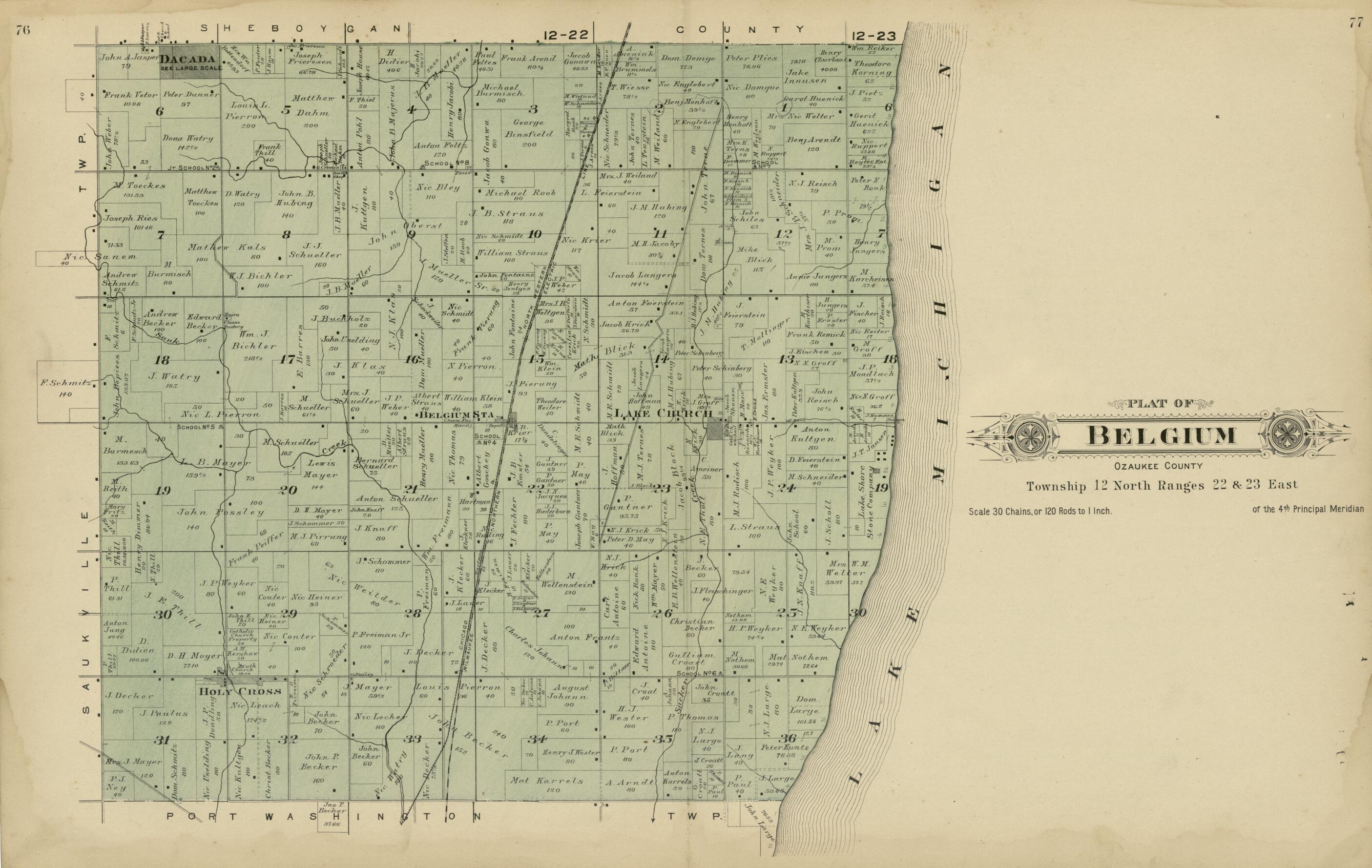 This old map of Plat of Belgium, Ozaukee County from Plat Book of Washington and Ozaukee Counties, Wisconsin from 1915 was created by Albert Volk in 1915
