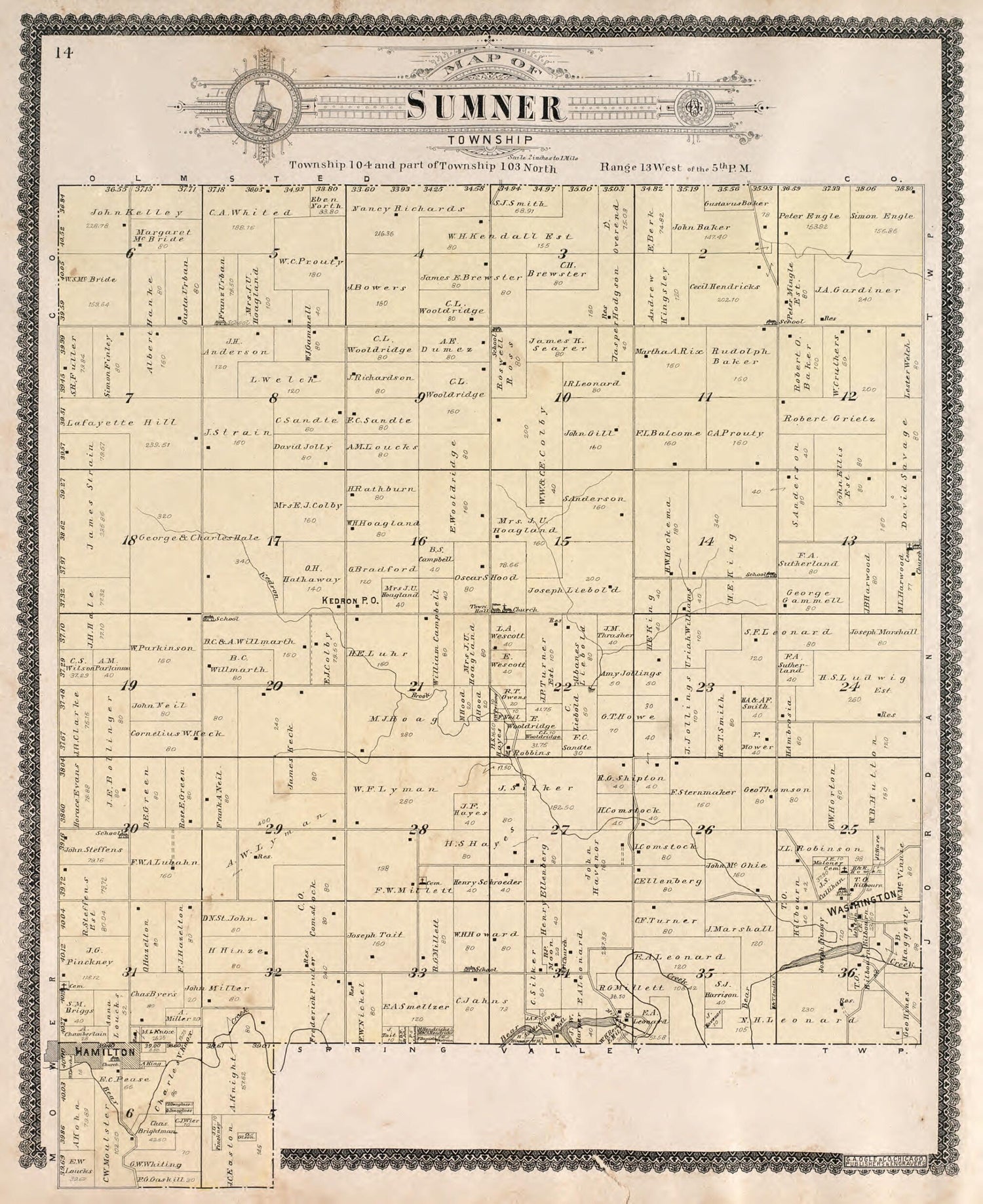 This old map of Sumner Township from Standard Atlas of Fillmore County, Minnesota from 1896 was created by  Geo. A. Ogle &amp; Co in 1896