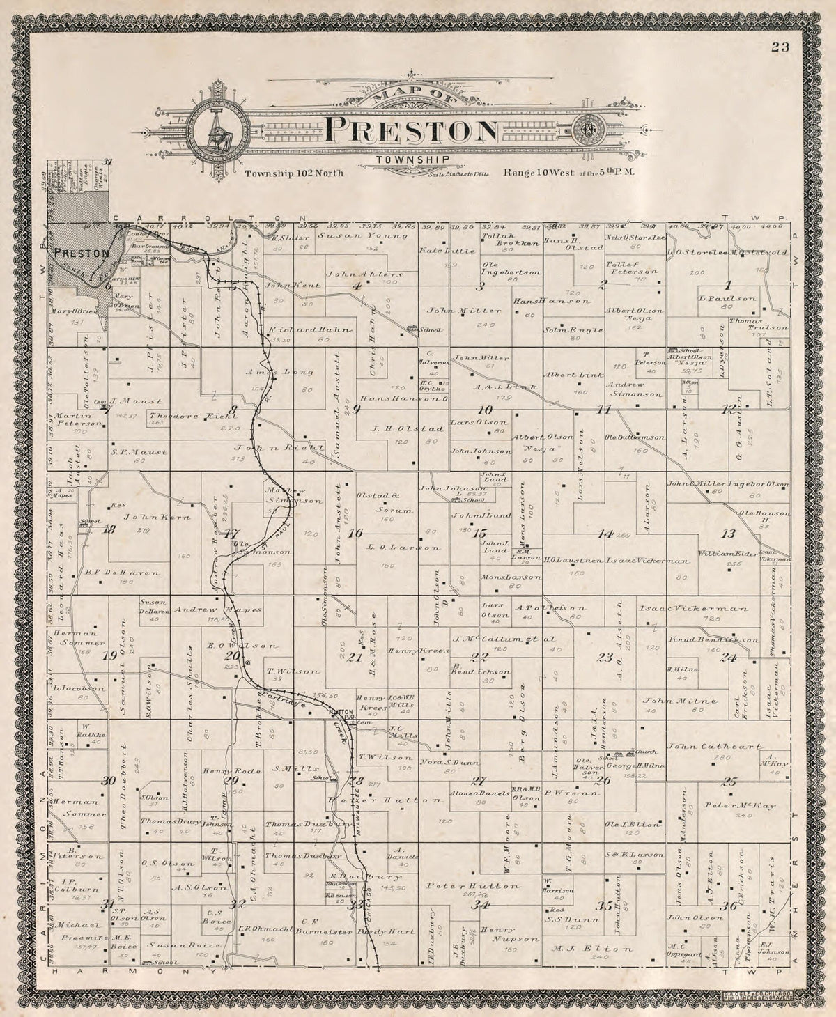 Preston Township from Standard Atlas of Fillmore County, Minnesota 1896 by Relic Map Company