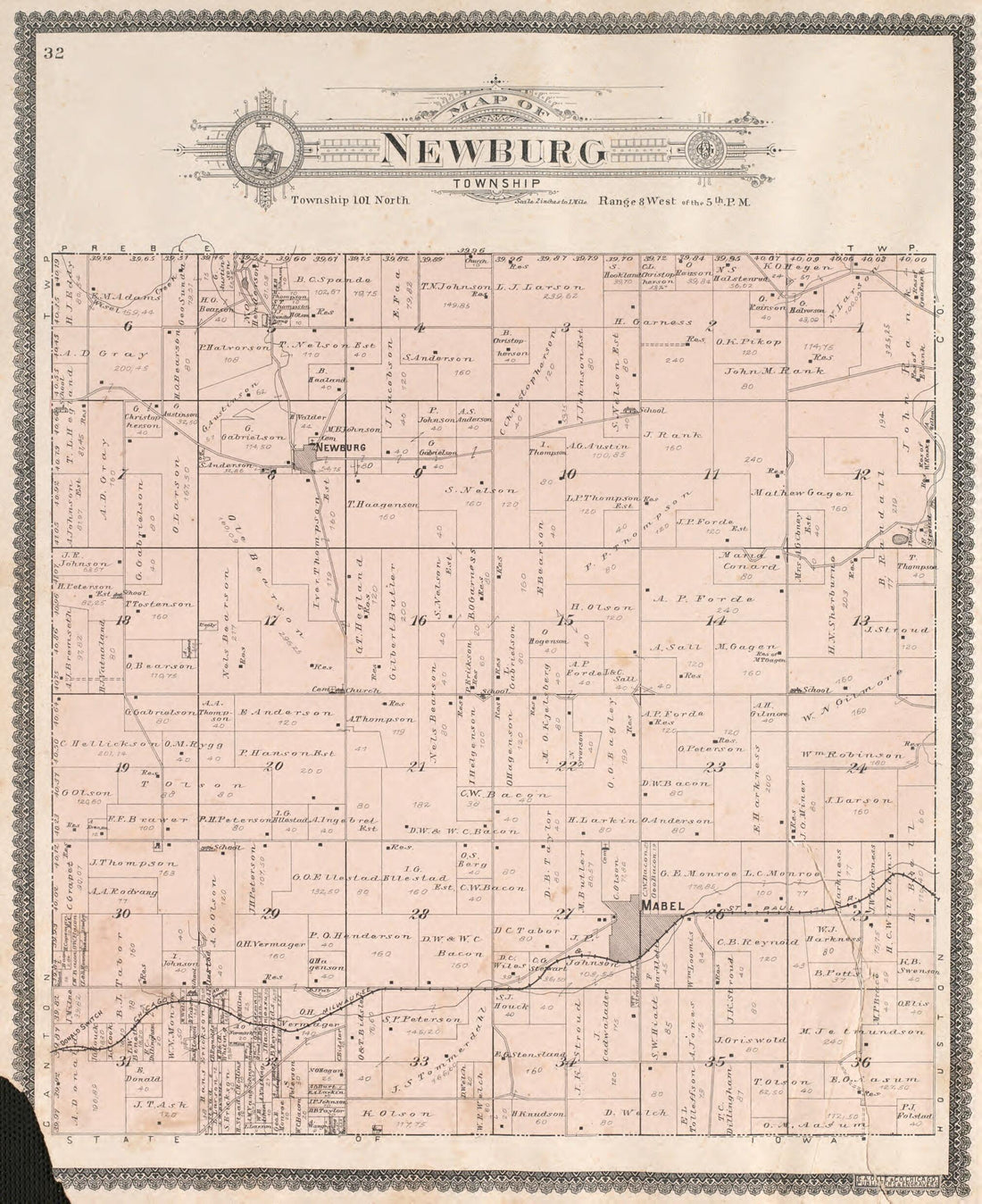 This old map of Newburg Township from Standard Atlas of Fillmore County, Minnesota from 1896 was created by  Geo. A. Ogle &amp; Co in 1896