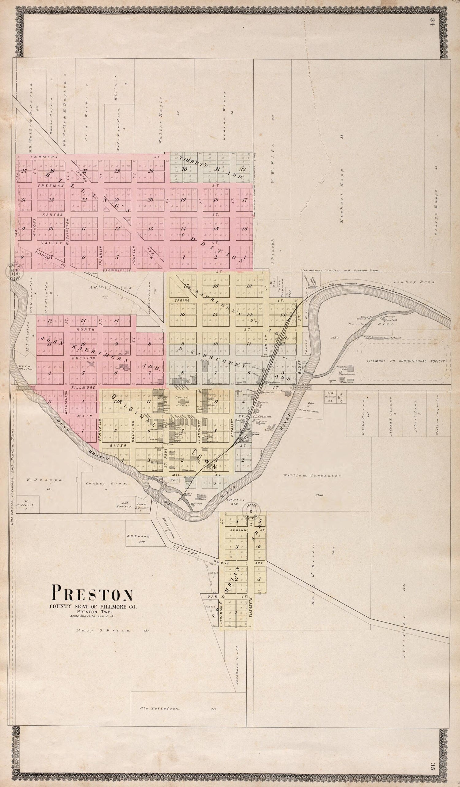 This old map of Preston, County Seat of Fillimore Co. from Standard Atlas of Fillmore County, Minnesota from 1896 was created by  Geo. A. Ogle &amp; Co in 1896