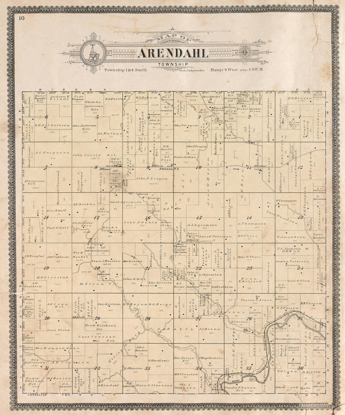 This old map of Arendahl Township from Standard Atlas of Fillmore County, Minnesota from 1896 was created by  Geo. A. Ogle &amp; Co in 1896