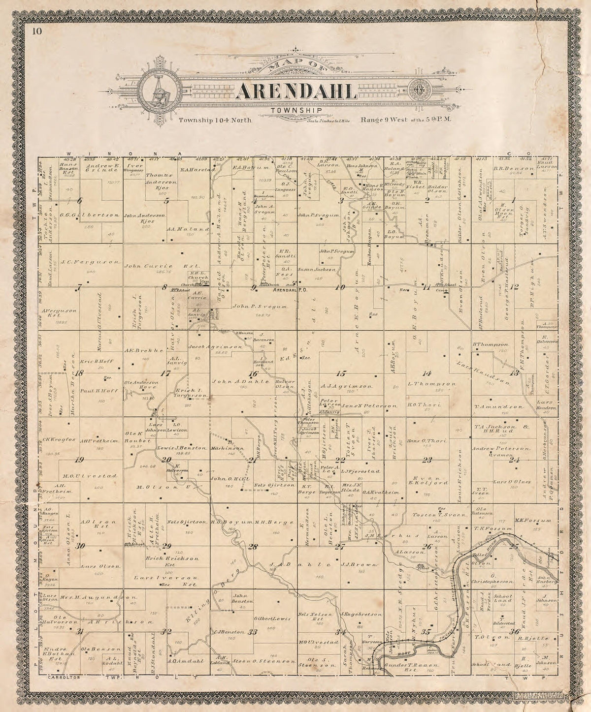 Arendahl Township from Standard Atlas of Fillmore County, Minnesota 1896 by Relic Map Company