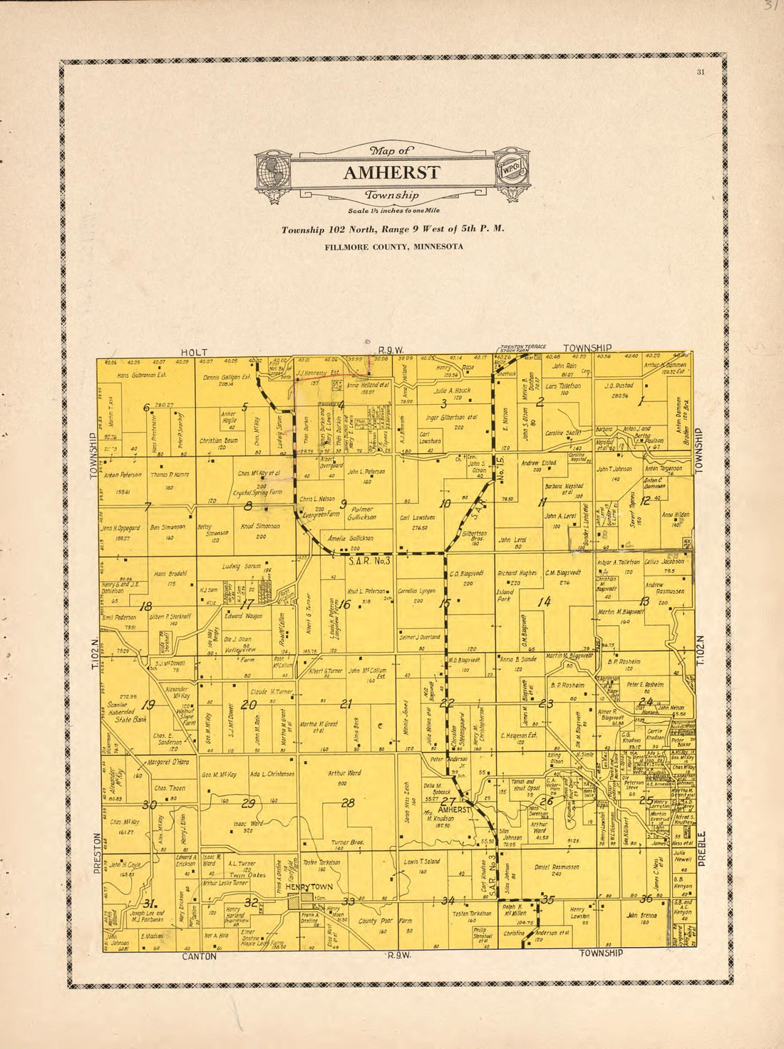 This old map of Amherst Township from Atlas and Farmers&