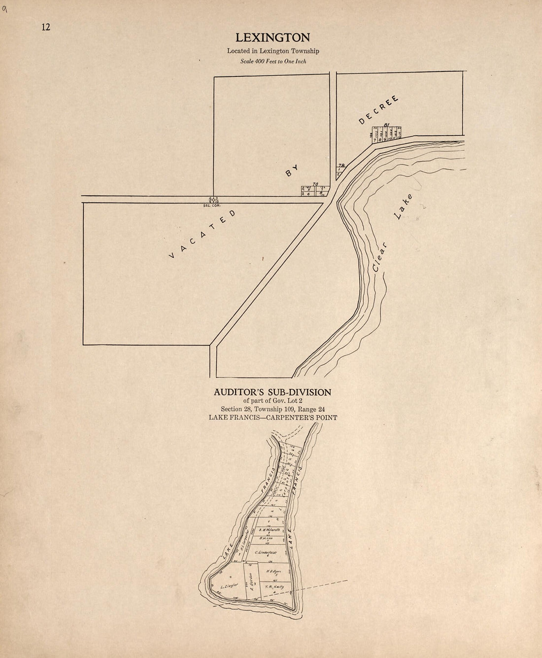 This old map of Lexington from Plat Book of Le Sueur County, Minnesota from 1928 was created by L. W. Prendergast in 1928