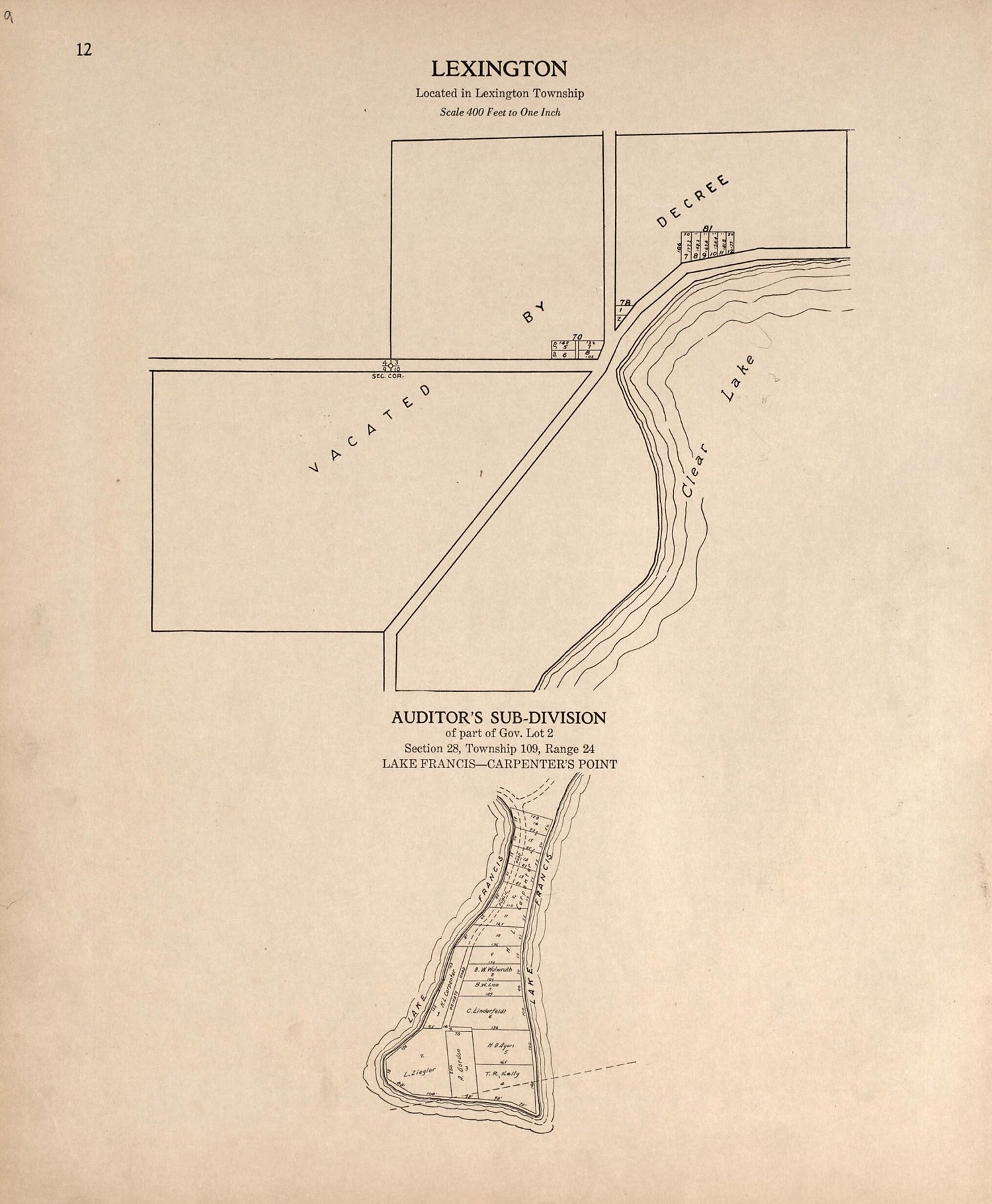 This old map of Lexington from Plat Book of Le Sueur County, Minnesota from 1928 was created by L. W. Prendergast in 1928