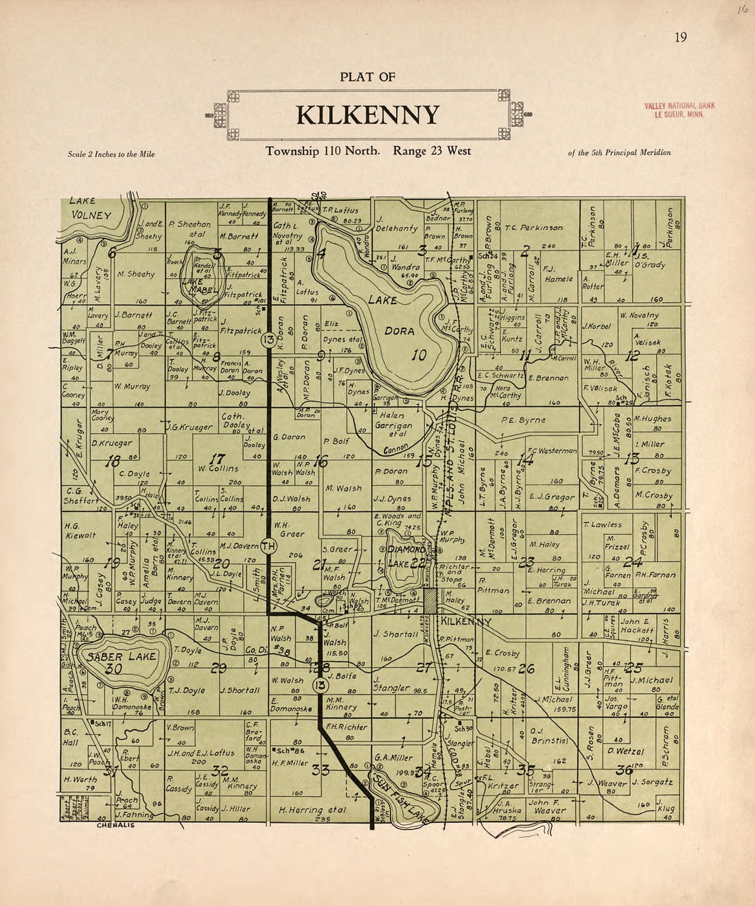 This old map of Plat of Kilkenny from Plat Book of Le Sueur County, Minnesota from 1928 was created by L. W. Prendergast in 1928