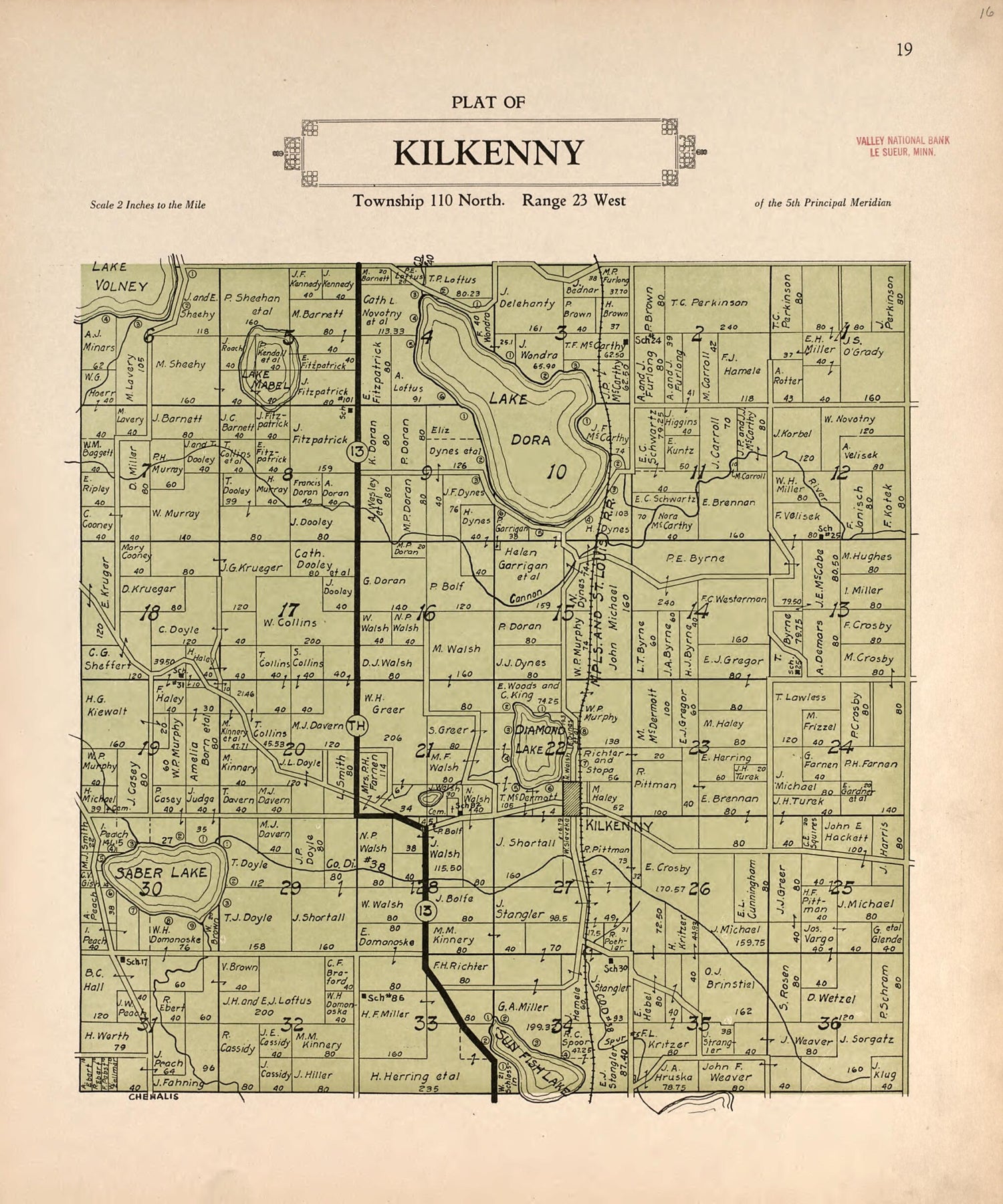 This old map of Plat of Kilkenny from Plat Book of Le Sueur County, Minnesota from 1928 was created by L. W. Prendergast in 1928