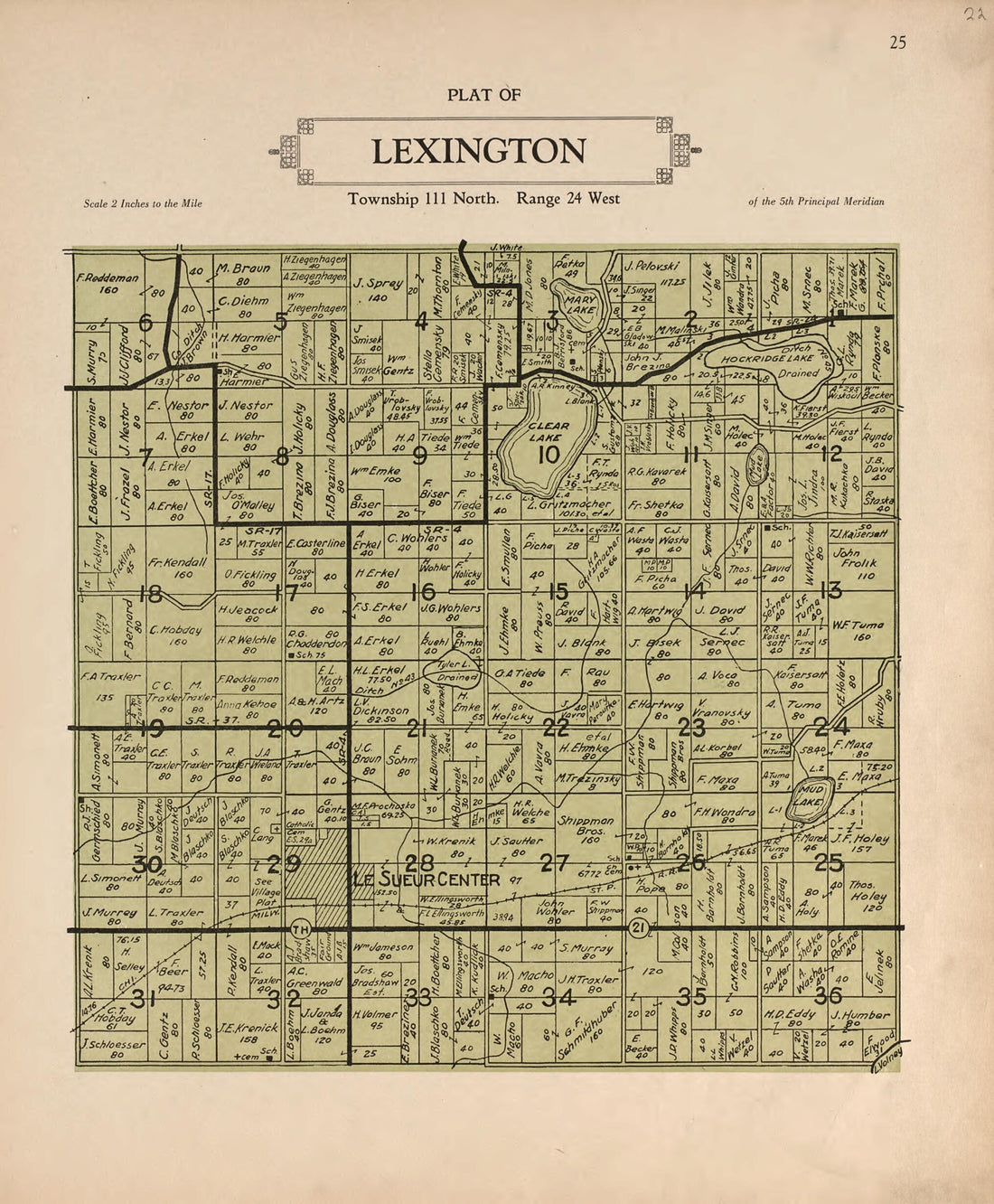 This old map of Plat of Lexington from Plat Book of Le Sueur County, Minnesota from 1928 was created by L. W. Prendergast in 1928