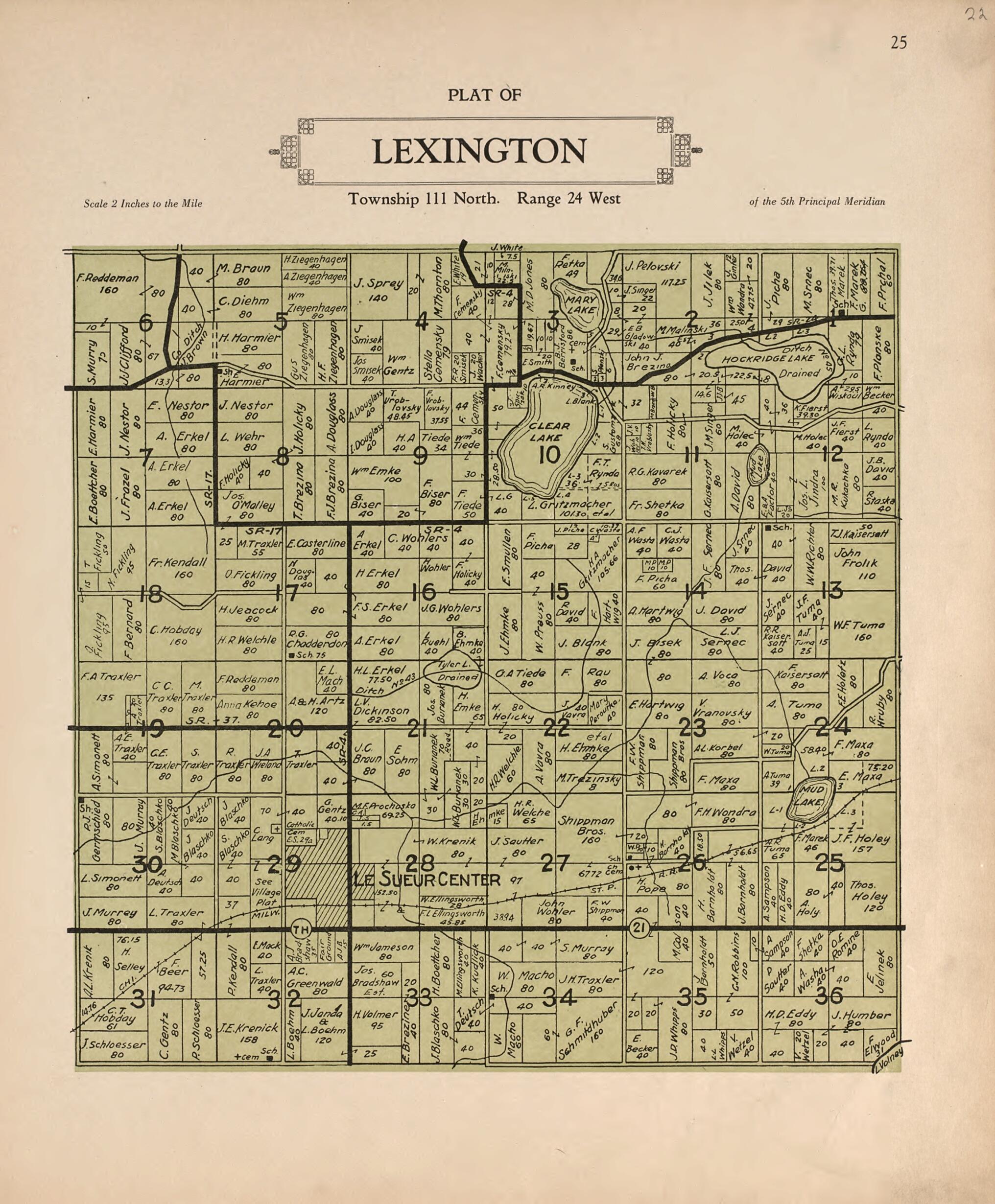 This old map of Plat of Lexington from Plat Book of Le Sueur County, Minnesota from 1928 was created by L. W. Prendergast in 1928