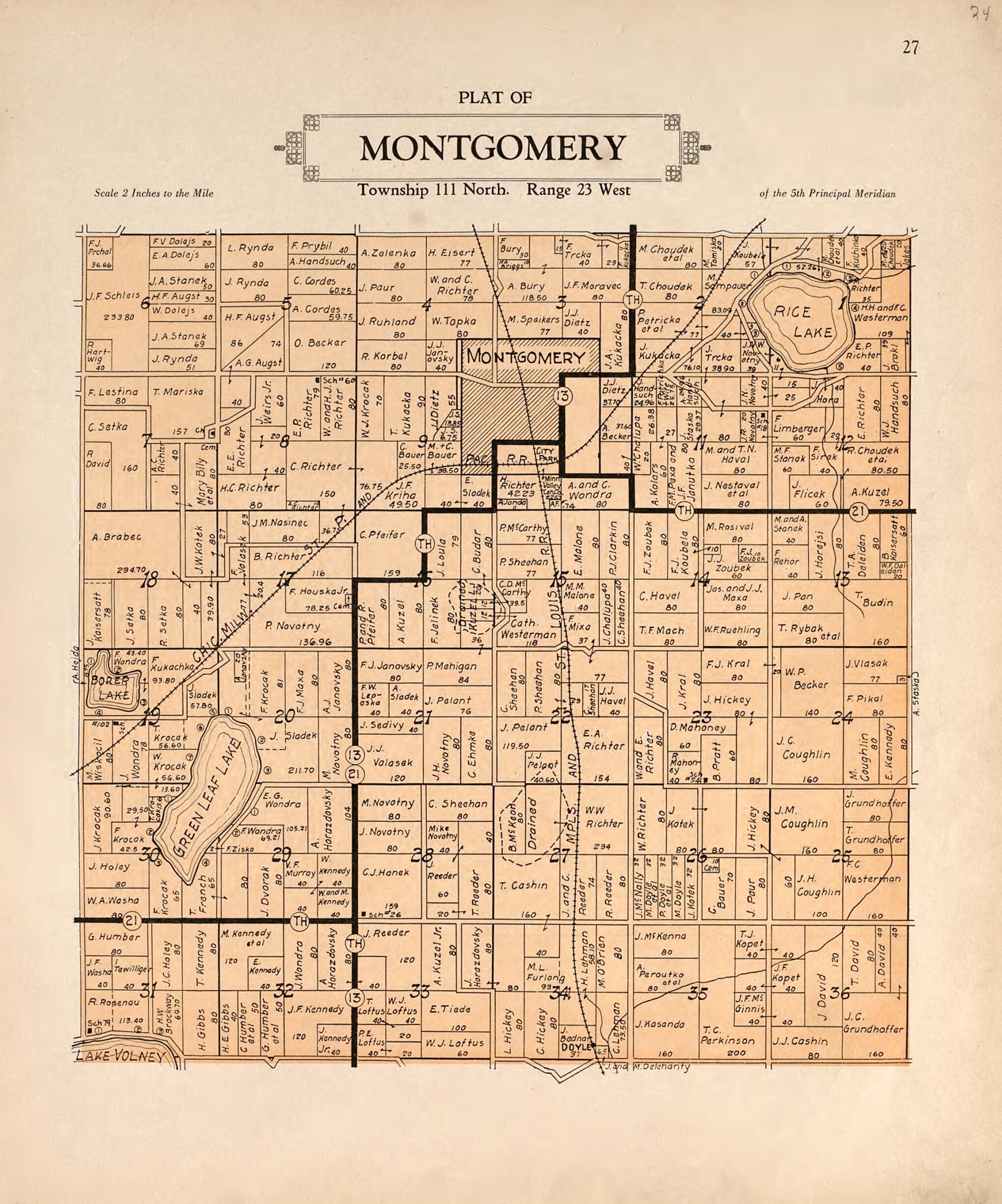 This old map of Plat of Montgomery from Plat Book of Le Sueur County, Minnesota from 1928 was created by L. W. Prendergast in 1928