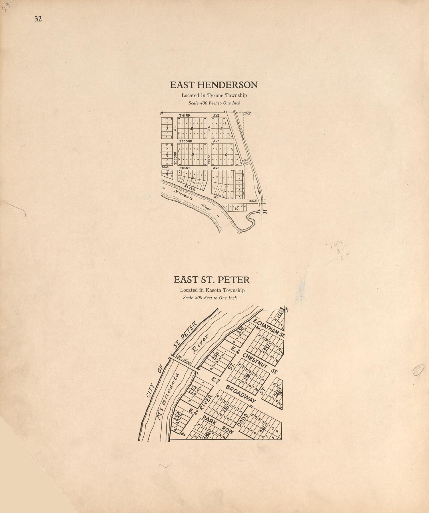 This old map of East Henderson; East St. Peter from Plat Book of Le Sueur County, Minnesota from 1928 was created by L. W. Prendergast in 1928