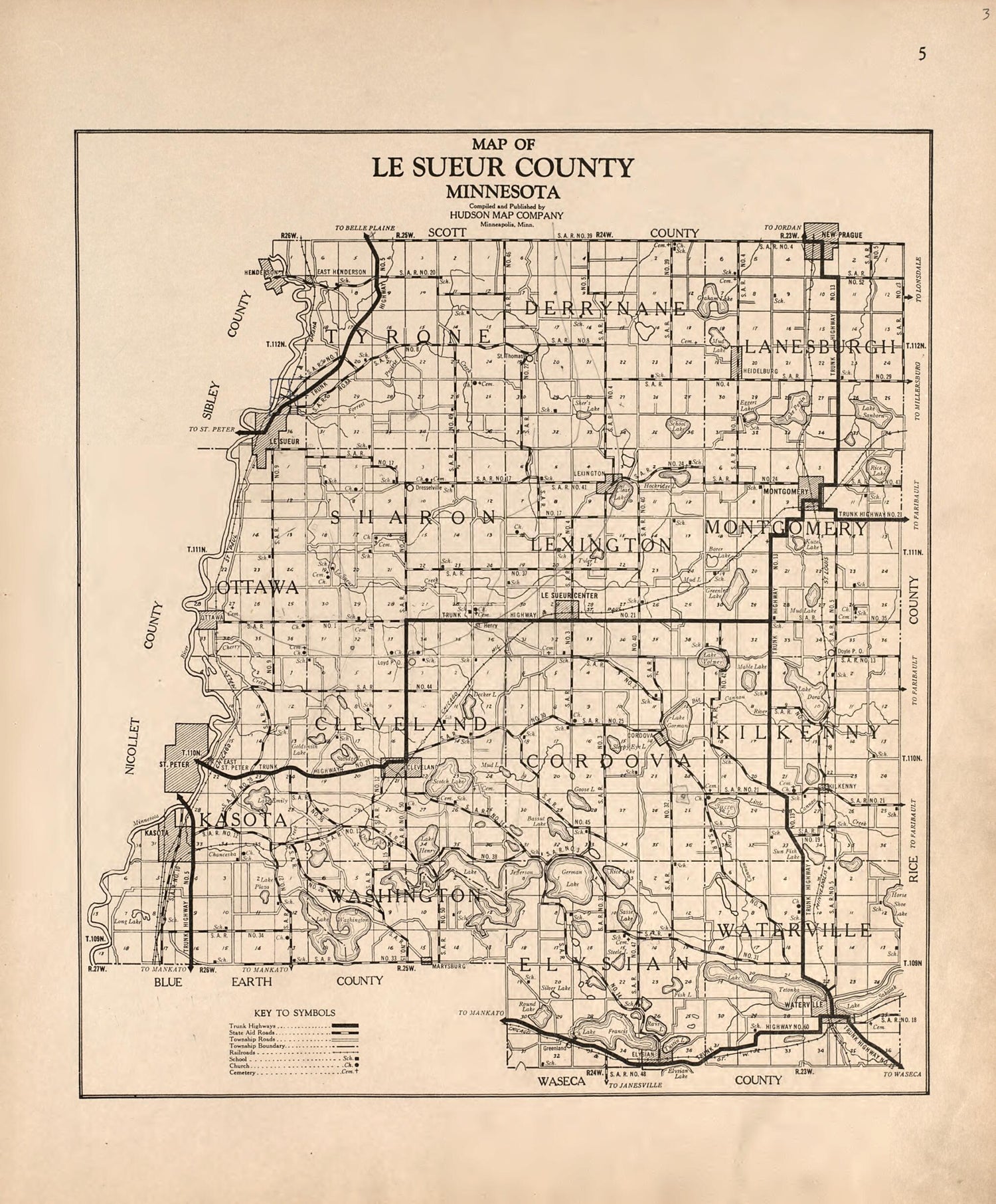 This old map of Map of Le Sueur County, Minnesota from Plat Book of Le Sueur County, Minnesota from 1928 was created by L. W. Prendergast in 1928