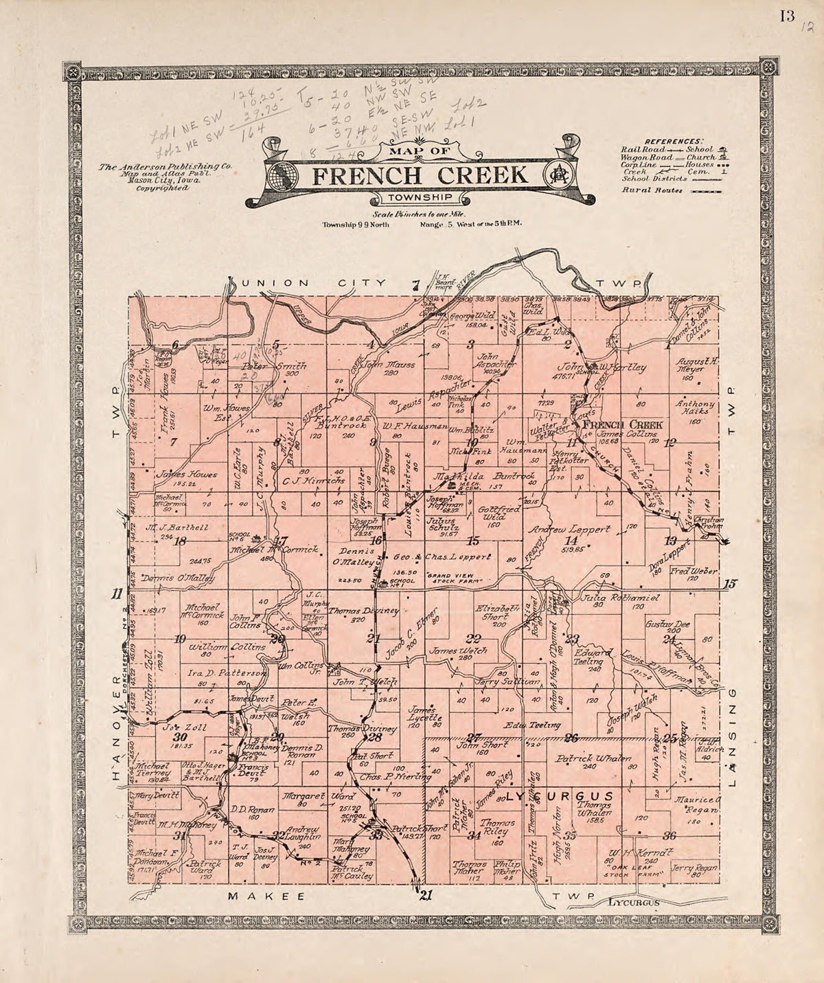 French Creek Township from Atlas of Allamakee County, Iowa 1917 by Relic Map Company