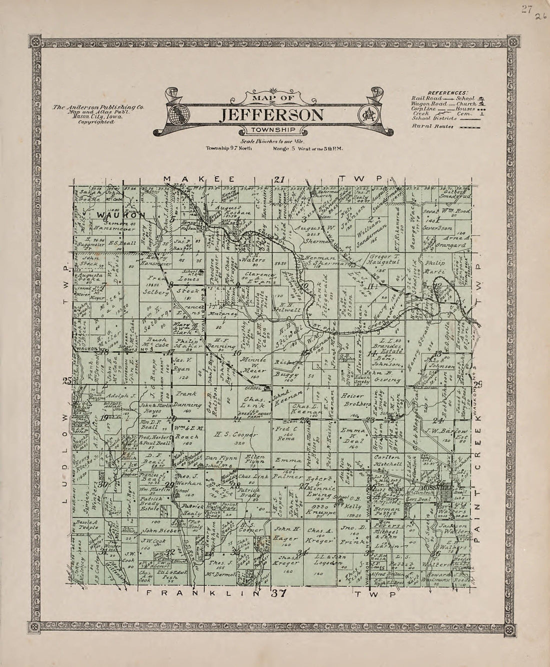 This old map of Jefferson Township from Atlas of Allamakee County, Iowa from 1917 was created by  Anderson Publishing Company in 1917