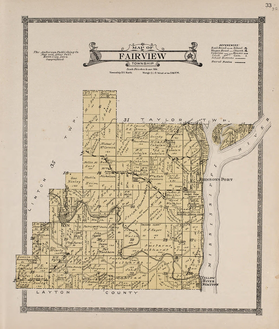 This old map of Fairview Township from Atlas of Allamakee County, Iowa from 1917 was created by  Anderson Publishing Company in 1917